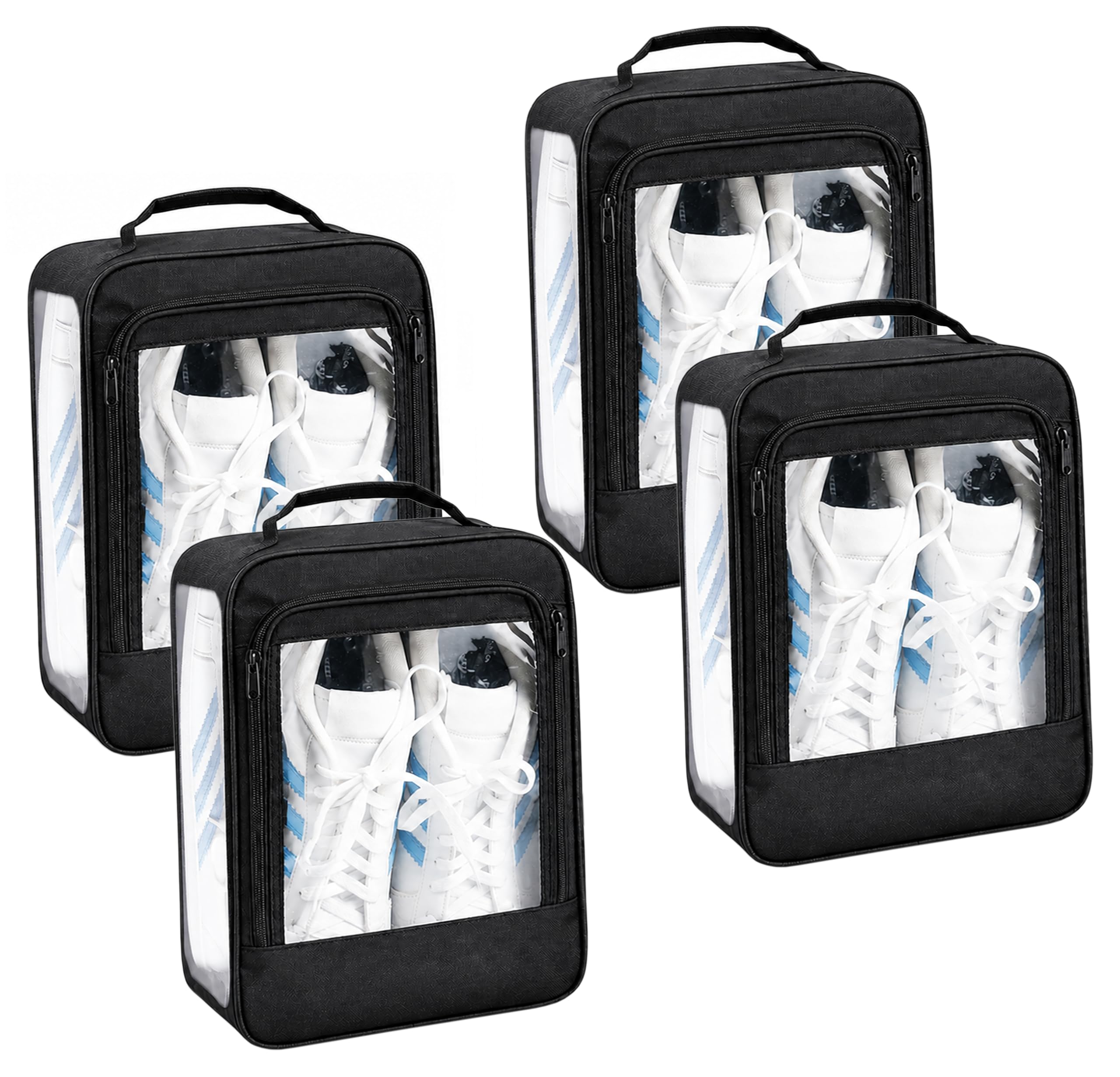 Fabric Shoe Cover Portable Travelling Half Transparent Storage Bag Footwear Wardrobe Dust-Proof Organizer Pouch Pack of 4 Black-image-45