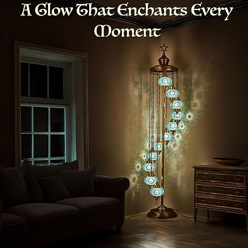 Miniatura 6 de DEMMEX Lámpara de pie colorida bohemia con mosaico turco marroquí de 7 pies, 11 globos grandes (alfombra bohemia)