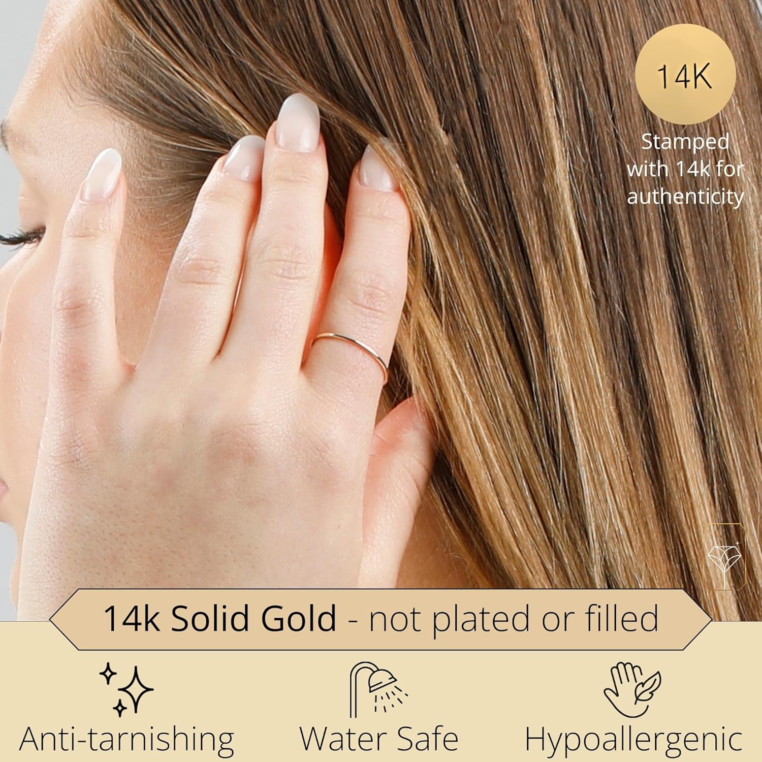 MAX + STONE 1MM Thin 14k Gold Wedding Band Ring for Women Dainty Stacking Ring in Rose White or Yellow Gold Hypoallergenic Anti Tarnish Spacer Ring Sizes 4.5 to 10 - Image 2