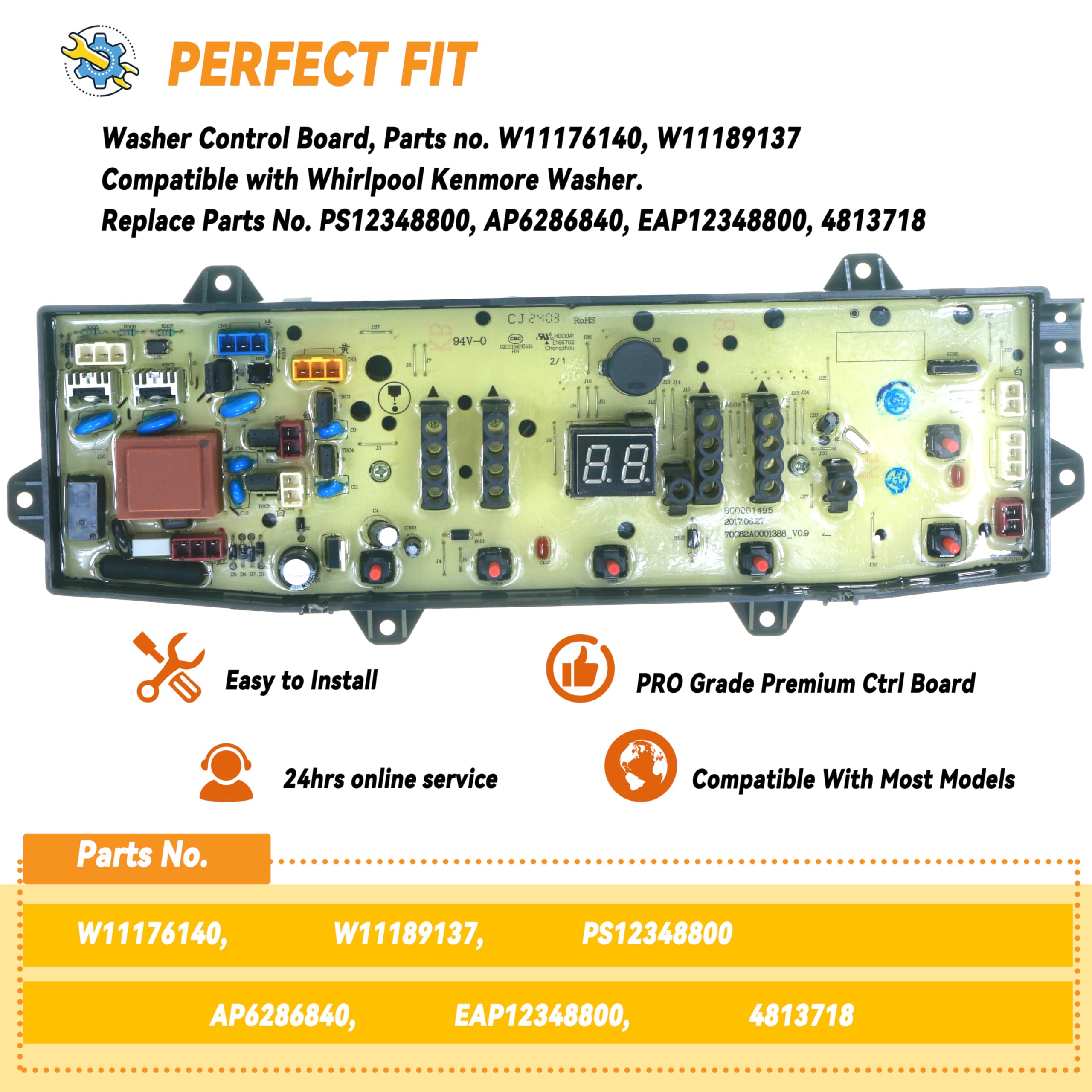 W11176140 W11189137 - Placa de control de arandela compatible con Whirlpool Kenmore arandela sustituye a PS12348800 AP6286840 EAP12348800 4813718