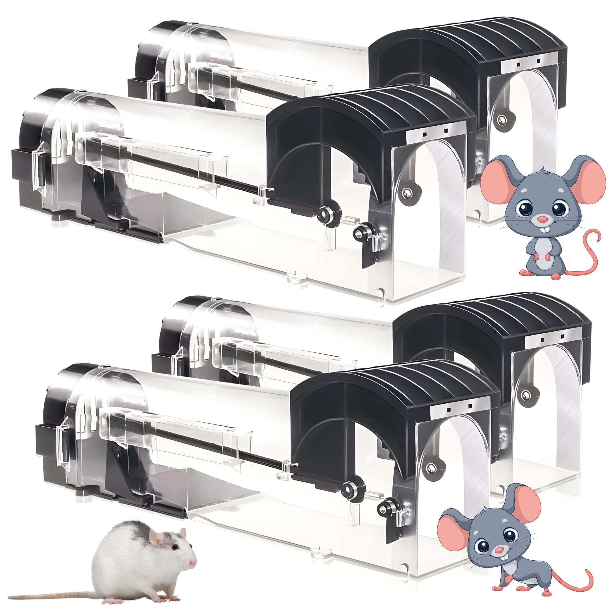 KREPS Mouse Trap | Catch and Release Humane Mouse Traps That Work | Mice Trap No Kill for mice/Rodent Pet Safe (Dog/Cat) Best Indoor/Outdoor House Mousetrap. (Transparent & Black P-4) (B0CY5LX34V) Amazon Price History, Amazon Price Tracker