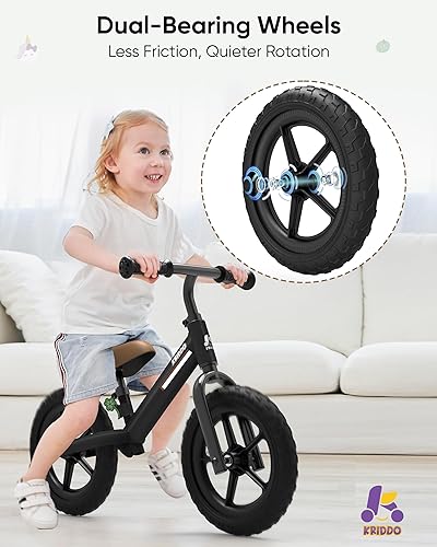 Miniatura 2 de KRIDDO Bicicleta de equilibrio para niños de 2 años de edad, bicicleta de equilibrio para niños de 2 a 5 años, doble rodamiento para una conducción