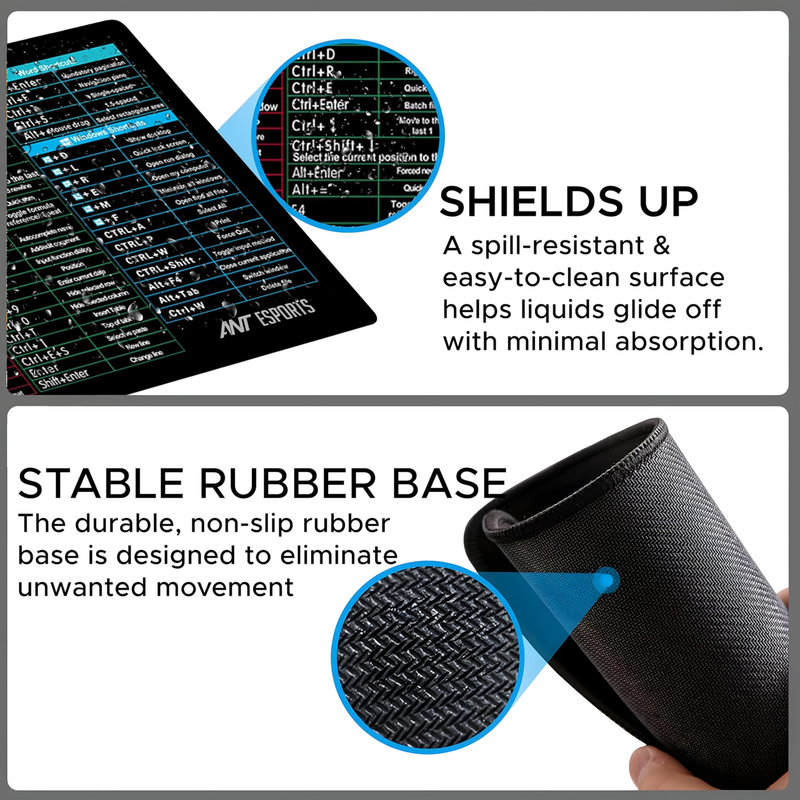Ant Esports Lapi MousePad 260X210X3mm Anti-fray Stitching, Universal Shortcut Sheet Waterproof Surface & Non-Slip Rubber Base Stitched Edges Mouse Mat for Laptop,Compatible with Laser and Optical Mice — Amazon image 6