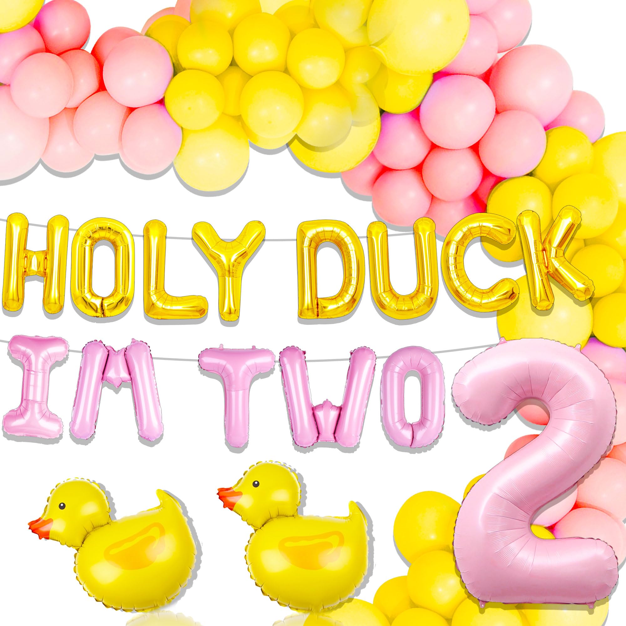 JeVenis Holy Duck Im Two Birthday Decorations Holy Duck Im 2 Banner Balloon Party Favor Rubber Duck Second Birthday Balloon