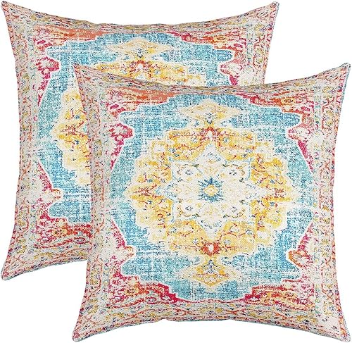 Paquete de 2 fundas de almohada étnicas florales de 22 x 22 pulgadas, fundas de almohada retro bohemias, fundas de cojín exóticas florales vintage