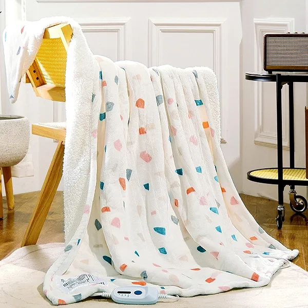 SOGANASA Heated Blanket Throw 50"x60" - Machine Washable Electric Throw Blanket Printed Heated Throw Blanket with ETL & FCC Certification 4 Heating Levels 3 Hours Auto-Off Overheat Protection (Stone)