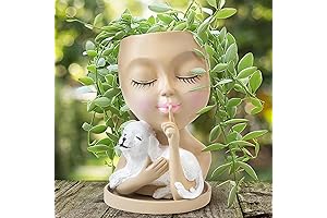 Face Planter Pots Head Planter, Cute Lady Hugging Dog