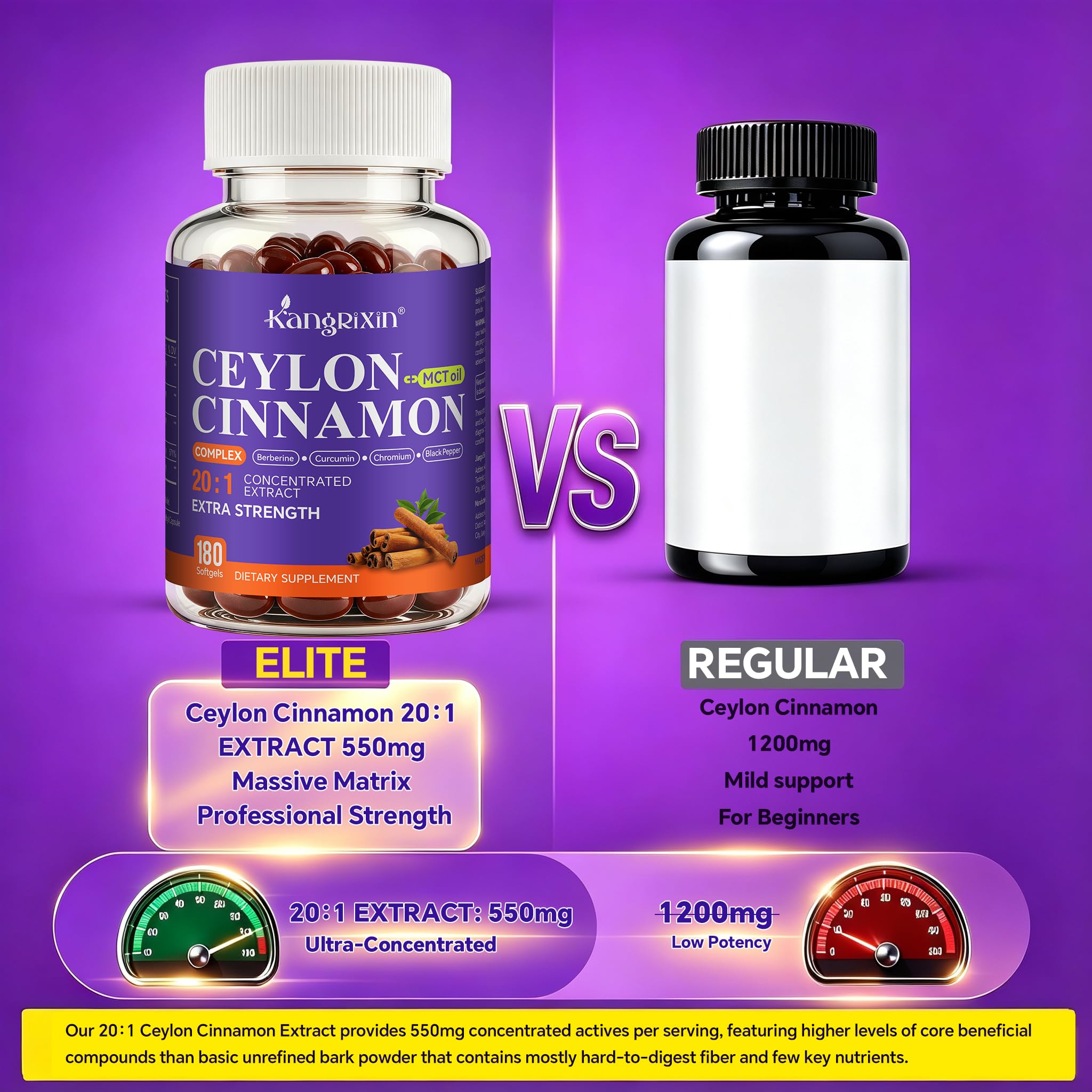 Ceylon Cinnamon Softgels - 20:1 Extract Cinnamon with MCT Oil, 180 Softgels — Amazon image 4