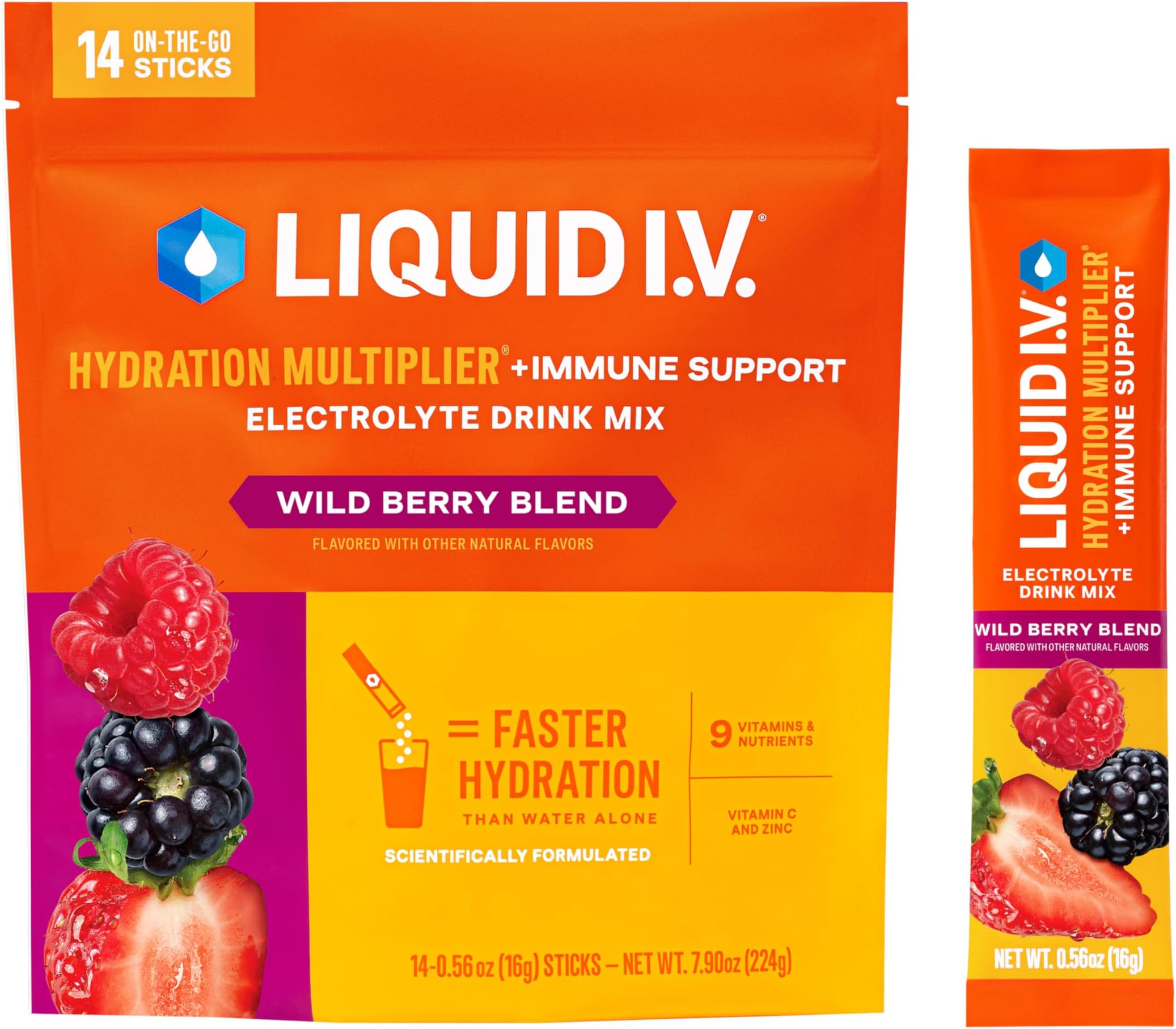 Hydration Multiplier +Immune Support - Wild Berry Blend | Electrolyte Powder Drink Mix | 1 Pack (14 Servings)