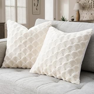 Decorative Boho Pillow Covers for Couch Sofa Bohemia Modern Farmhouse Cream Fur Throw Pillow Covers Cushion Covers Cute Pillows Living Room Bedroom Home Decor 16x16 Inch Pack of 2