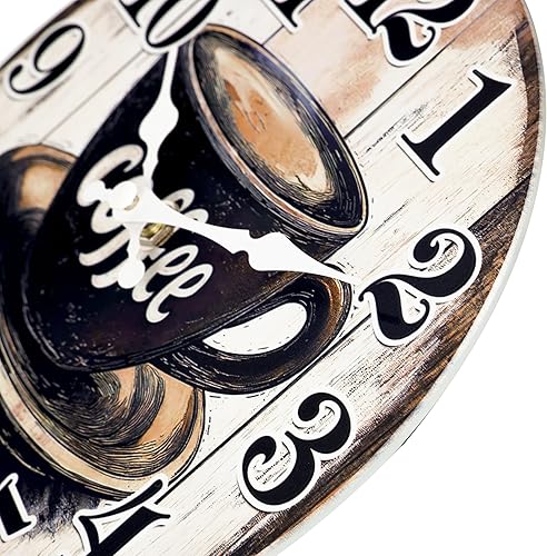 Miniatura 5 de Reloj de Pared de Cocina Horizent, Reloj de Pared Vintage de Vidrio con Letrero de Café, Relojes de Pared Operados con Pilas - 20 cm Café de 8
