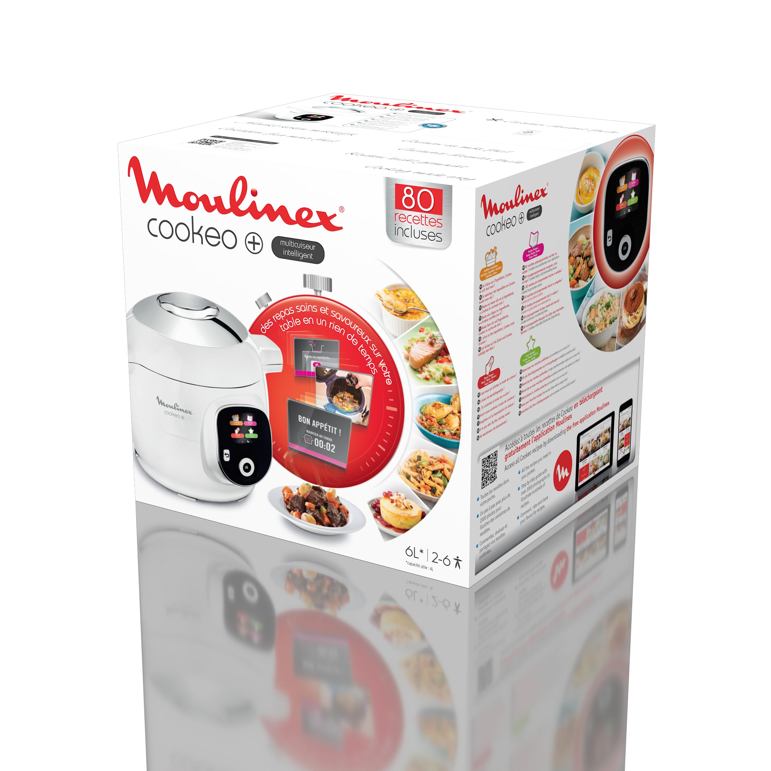 Moulinex, Cookeo Multicuiseur intelligent 6L, 80 recettes intégrées, Cuisson sans surveillance, Ecran intuitif, Guide de cuisson, Application MyMoulinex, 1600W, Blanc, 15 ans réparabilité CE854110