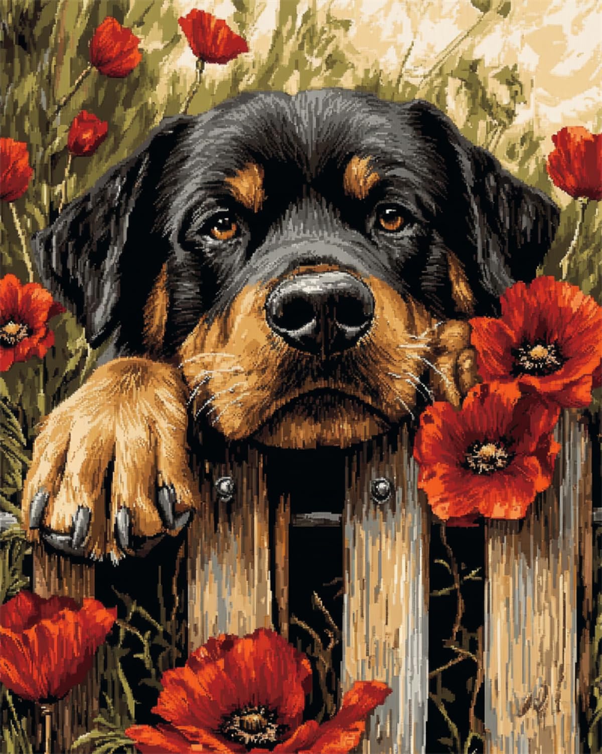 Axiangzik C N.lanshan Dog Animal Diy Tapestry Kits For Adults Fantasy Rottweiler Diy Latch Hook Rug Making Kits For Beginners Unfinished Rocheting Tapestry Embroidery Arpet 90X120cm