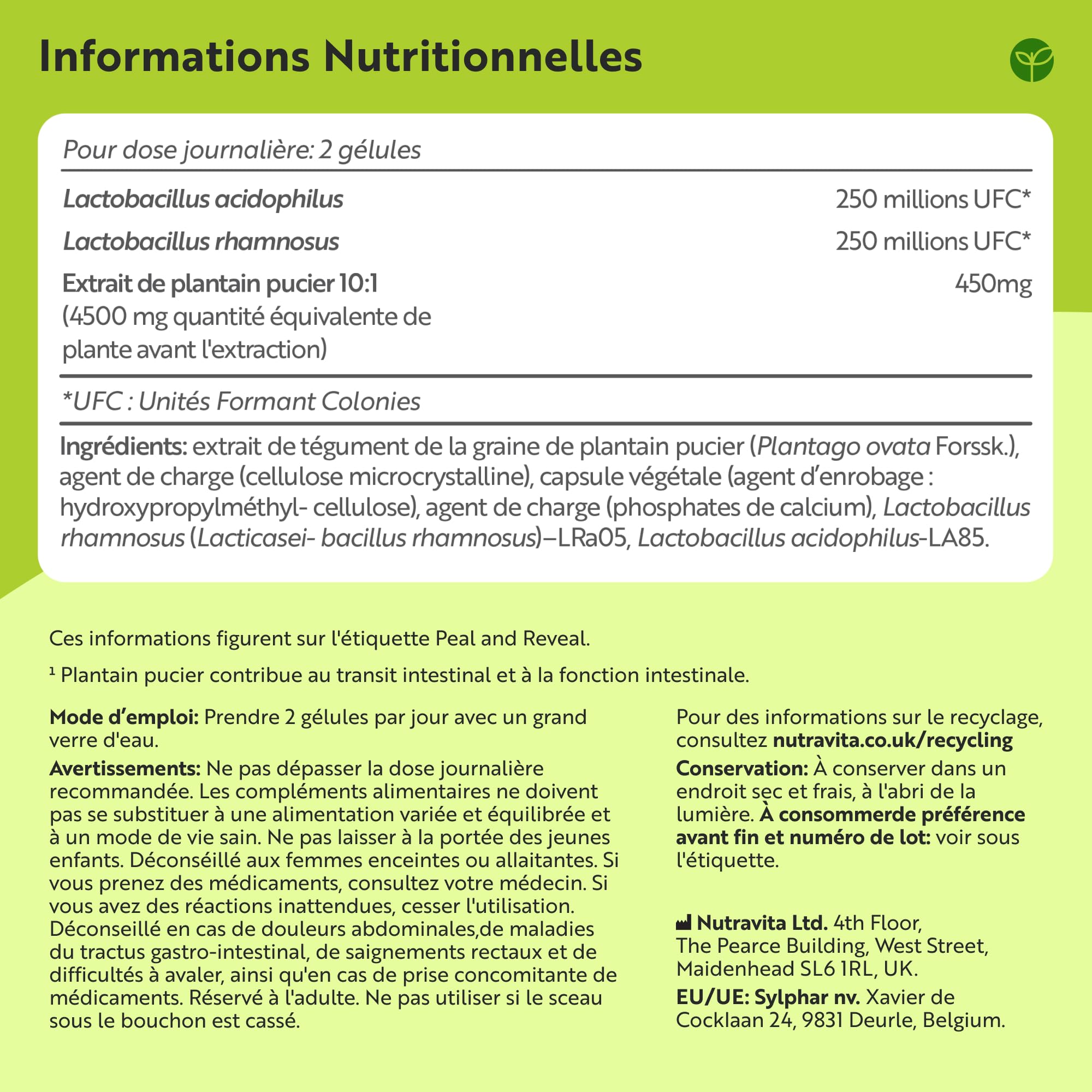 Nutravita Psyllium Blond 4500mg Vegan avec 500 Million de CFU - 180 Psyllium Gelules pour 3 Mois - Complement Alimentaire Transit Intestinal (EFSA)