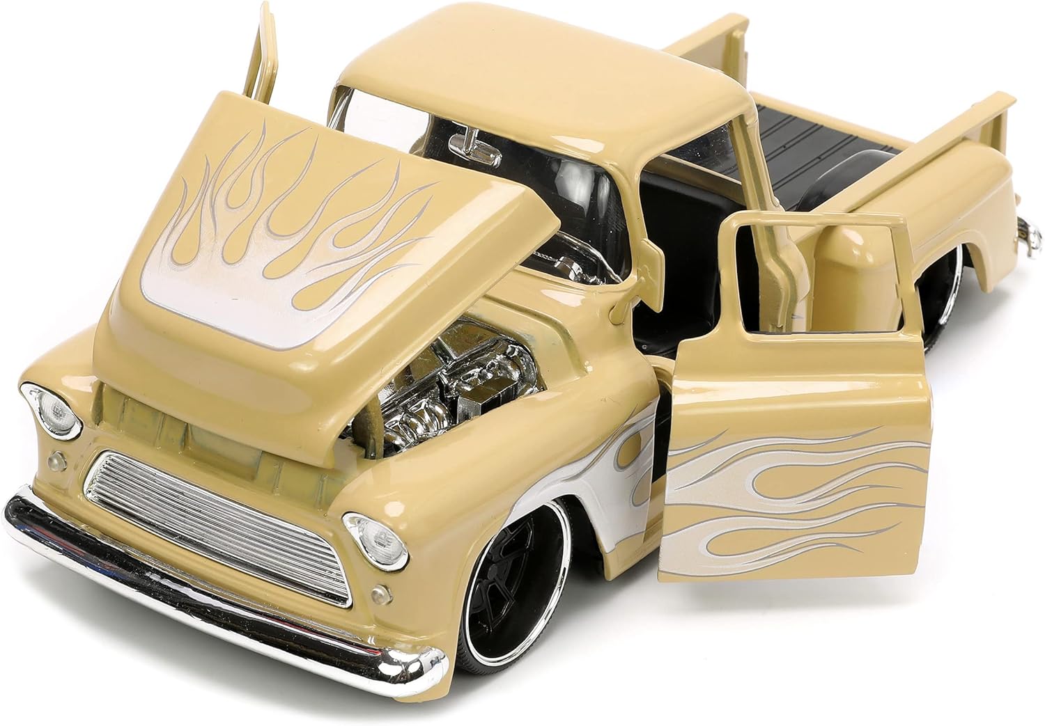 Jada Toys Just Trucks 1:24 1955 Chevy Stepside Pickup Die-cast Car Tan with Tire Rack, Toys for Kids and Adults (26144)