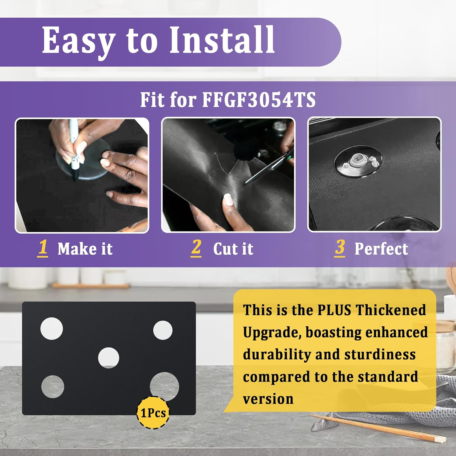 Stove Top Protector PLUS for Frigidaire Gas Range - 1 Pc 30Inch 5 Burner (Thicker Version) Reusable Splatter Guard Liner, Only Compatible with FFGF3054TS FFGF3054TB FFGF3054TW, 3 Free Cleaning Brushes