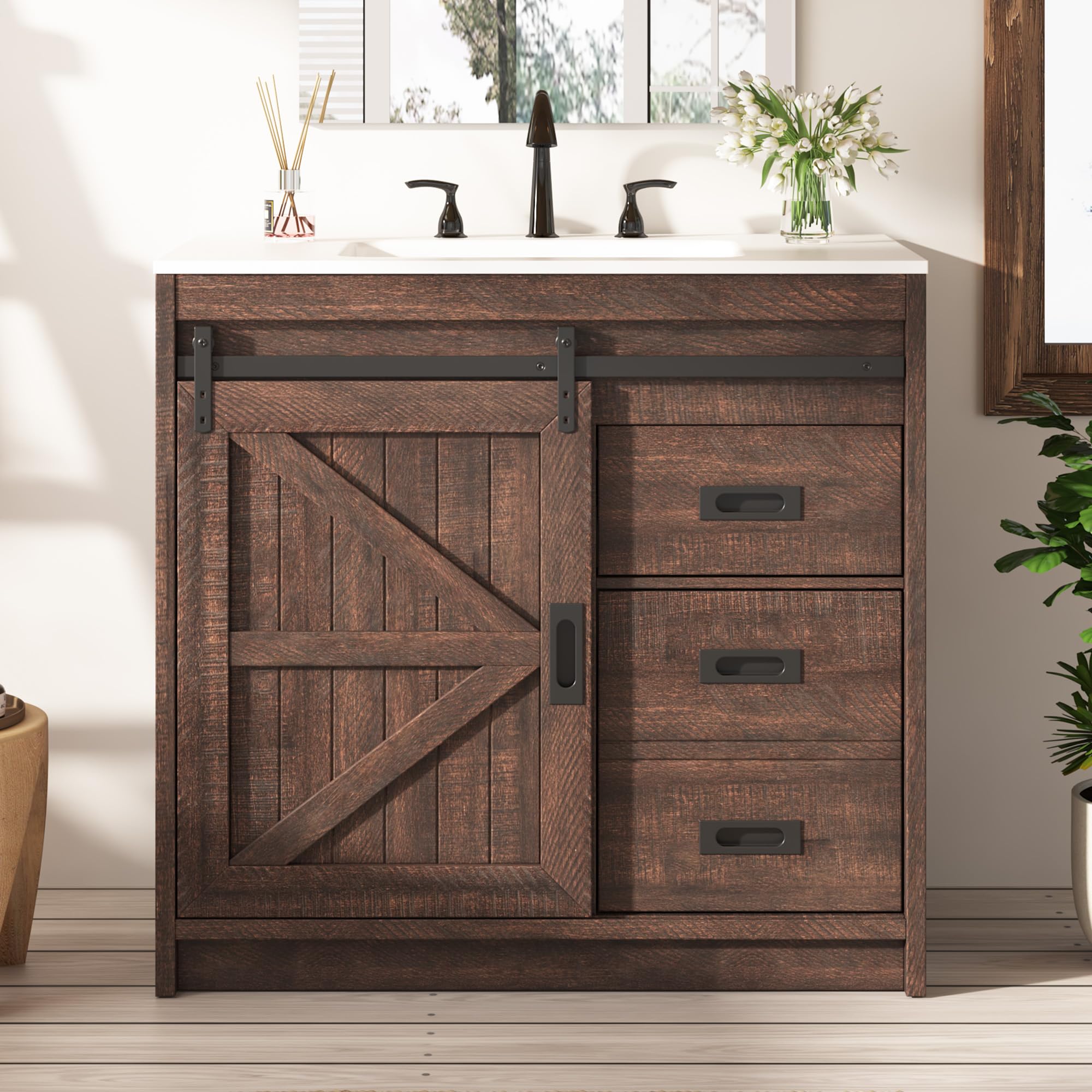 LUXOAK 36'' Farmhouse Freestanding Bathroom Vanity