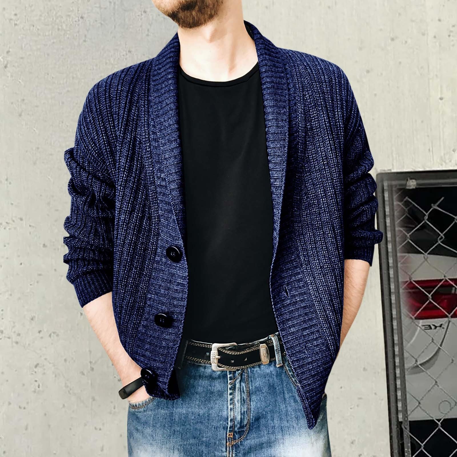 Cardigan De Lana Hombre, Chaqueta De Punto Hombre Cuello De Pico Otoño Invierno Cálido Chaqueta Suéter De Manga Larga De Moda Casual Jersey Clásico Sólido Color Chaqueta De Entretiempo De Punto