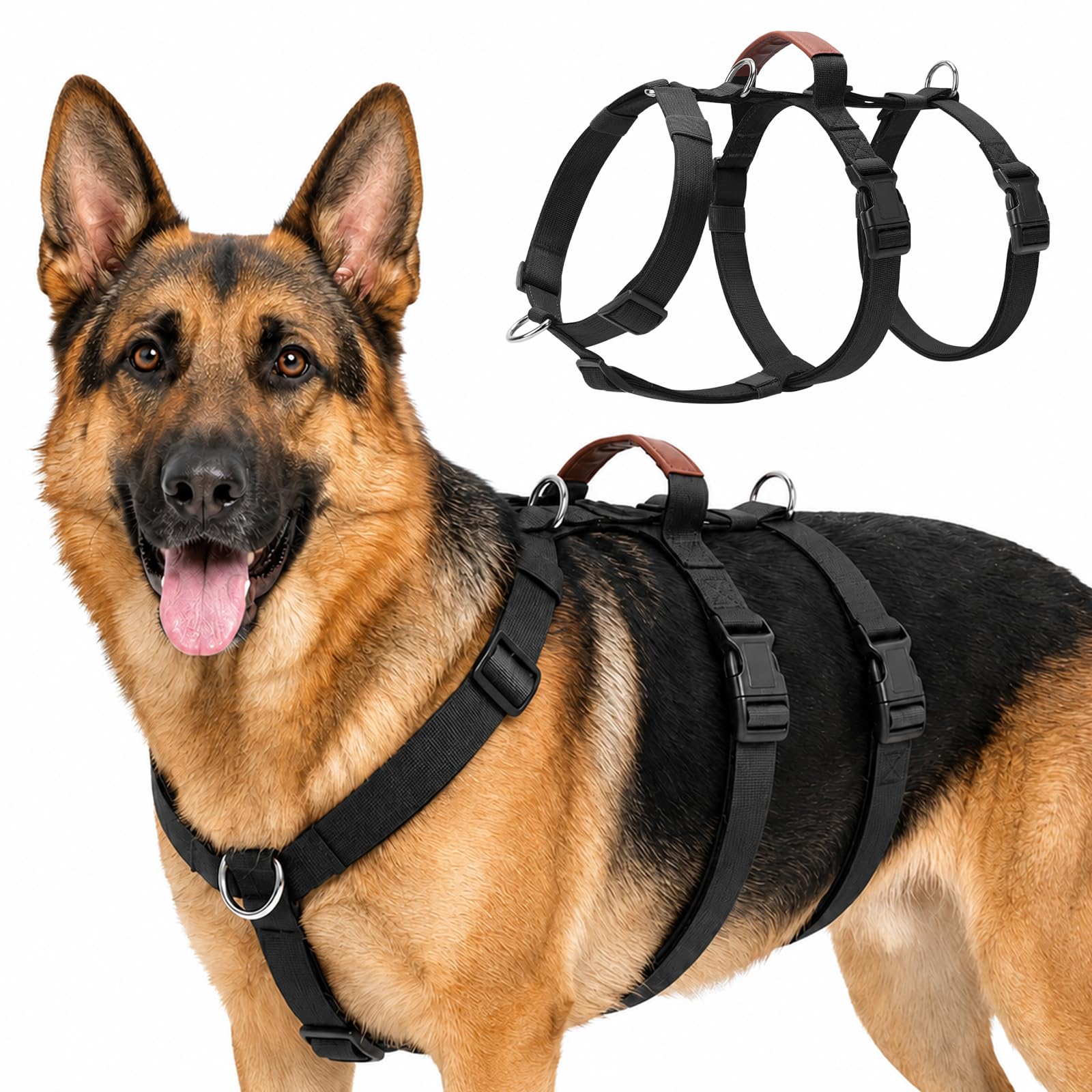No Pull Dog Harness, Adjustable Escape Proof Dog Vest Harness, Soft Padded No Choke Lightweight Front Back Clips Pet Harness with Easy Control Handle for Medium Large Breed Outdoor Walking (Black, M)