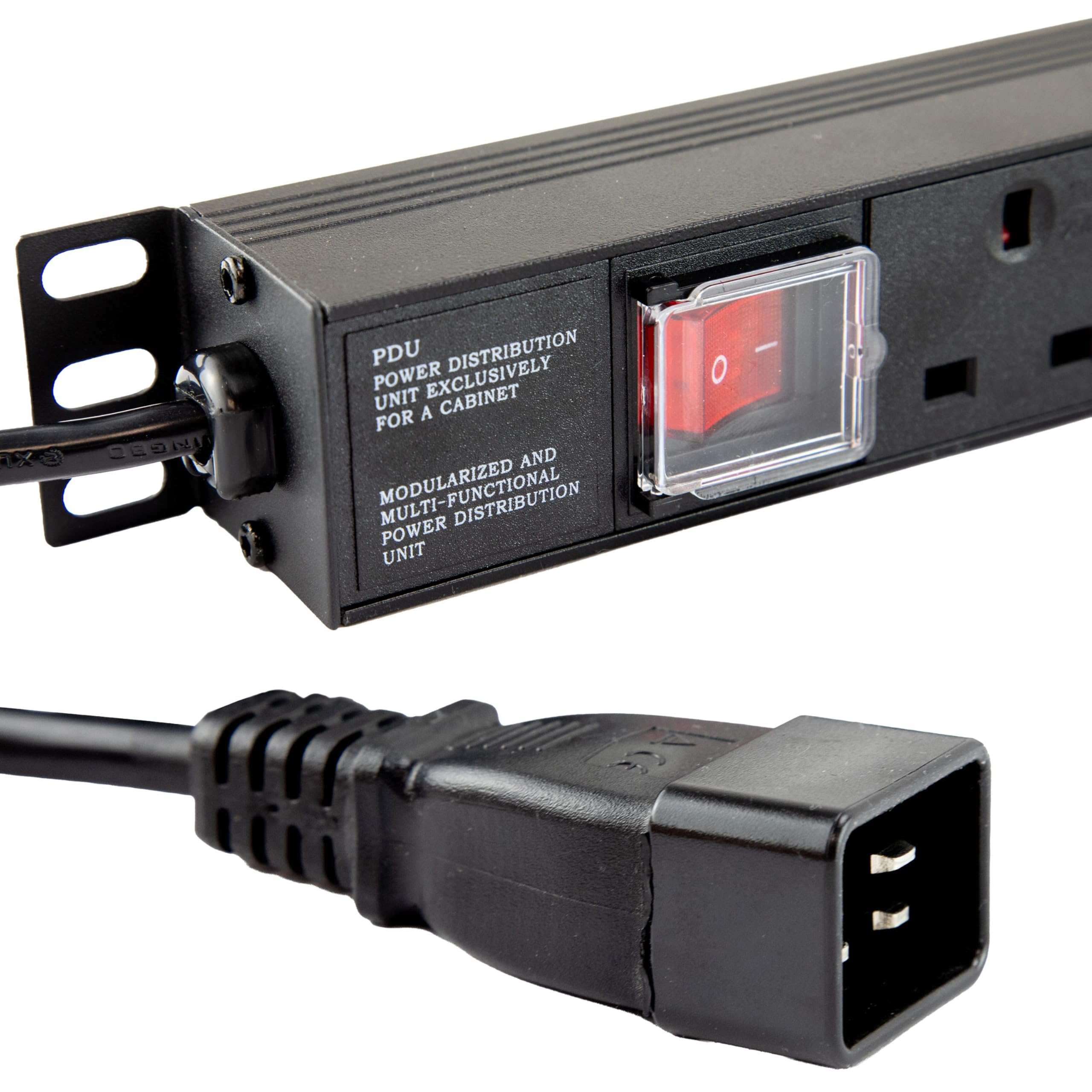 kenable 8 Way Vertical PDU Power Distribution Unit | UK Sockets to C20 IEC 16A | Aluminium Rack Mount Strip 4000W | Illuminated Switch | 3m Cable