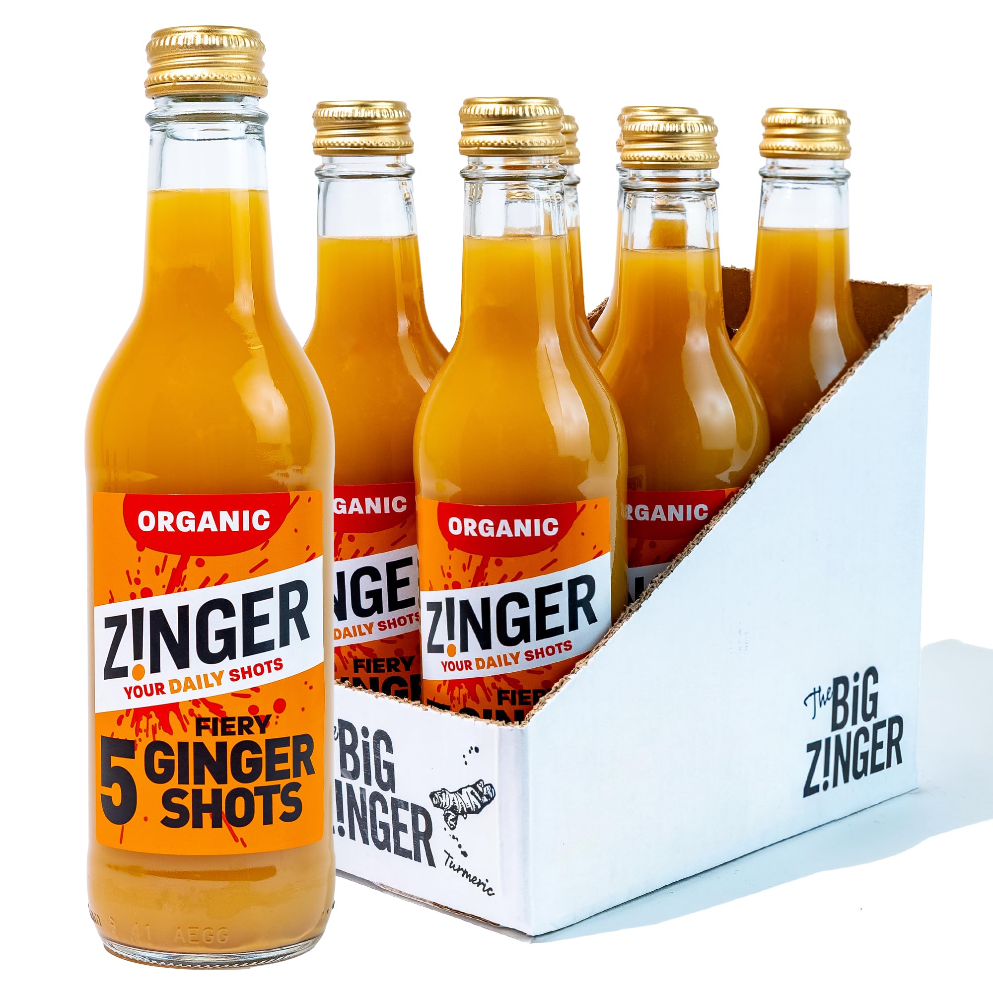 5 Shot - Organic Ginger Shots (6x330ml) | 30 Servings | Refreshing Fiery Ginger Drink | Organic Ingredients, Vegan and Gluten Free | No Added Sugar
