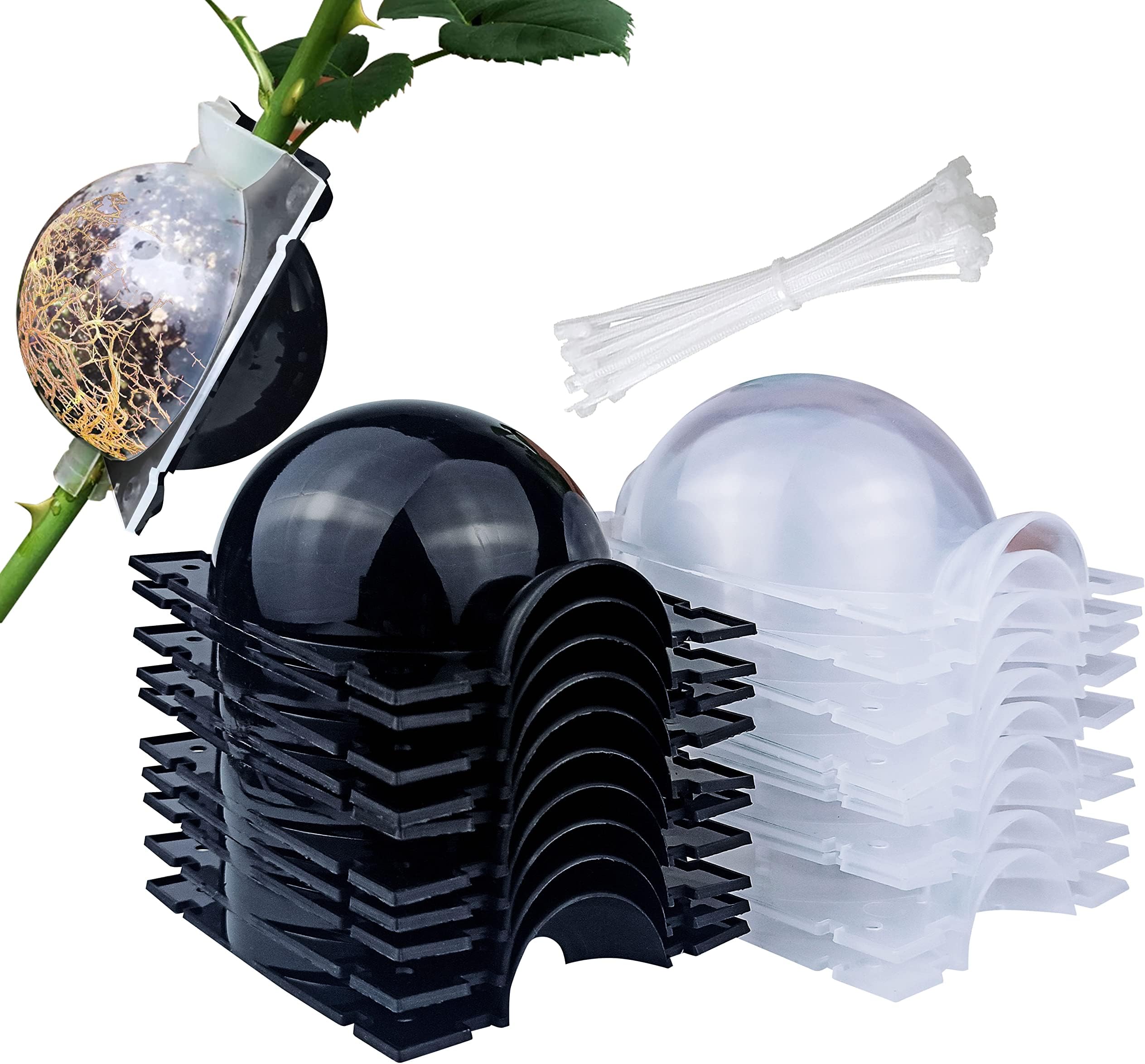 MIIIM 10 PCS Air Layering Propagation Kit with Zip Ties, Reusable Half Transparent Grafting Ball, Air Layering Pods Clear, Plant Rooting Grafting Box for Fast Propagation Plants (Medium)