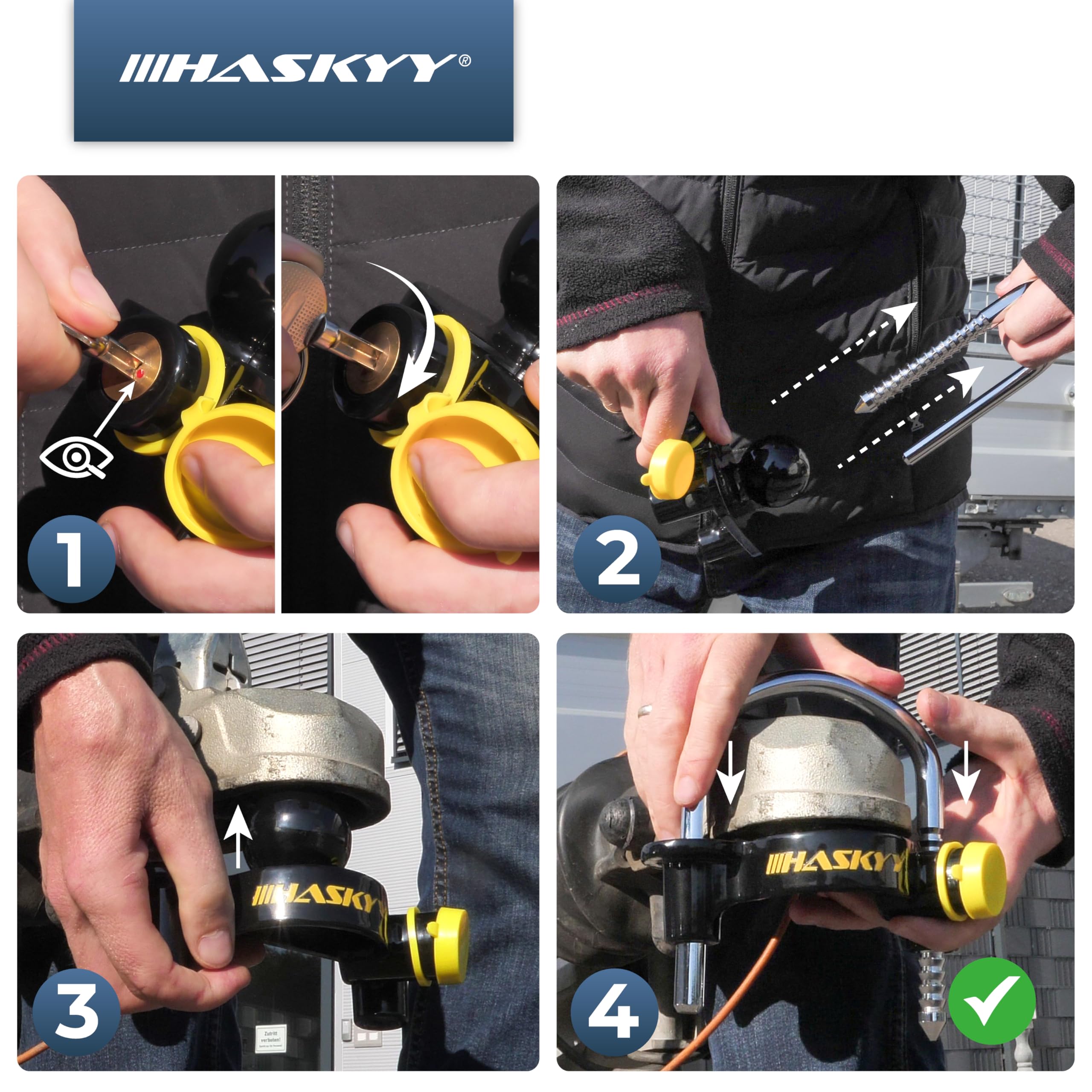 HASKYY Candado para enganche remolque I Robusto Candado para enganche para moto caravana tráiler I protección seguridad antirrobos llave I istema antirrobo Remolque I Candado de Seguridad