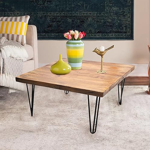 Greenage - Mesa auxiliar cuadrada de madera de pino viejo natural, para dormitorio, 27.6 x 27.6 x 15.5 pulgadas de alto, mesas rústicas de borde