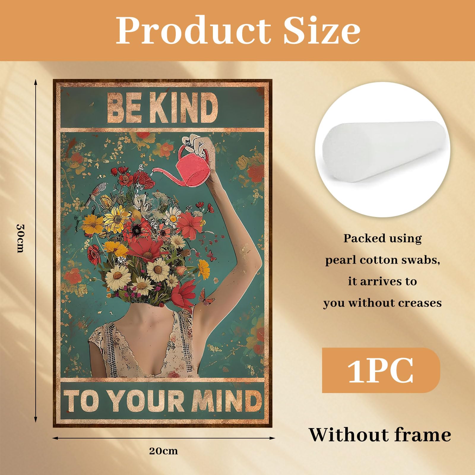 Poster 'Be Kind To Your Mind' - Stile Vintage Hippie Per Pareti Di Casa, Ufficio O Caffè - Foto 2