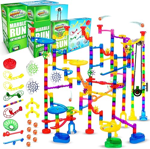 Marble Genius Bundle Extreme Set (300 piezas), elevación automática de cadena y, juego de refuerzo primario (20 piezas), pista de laberinto o juegos