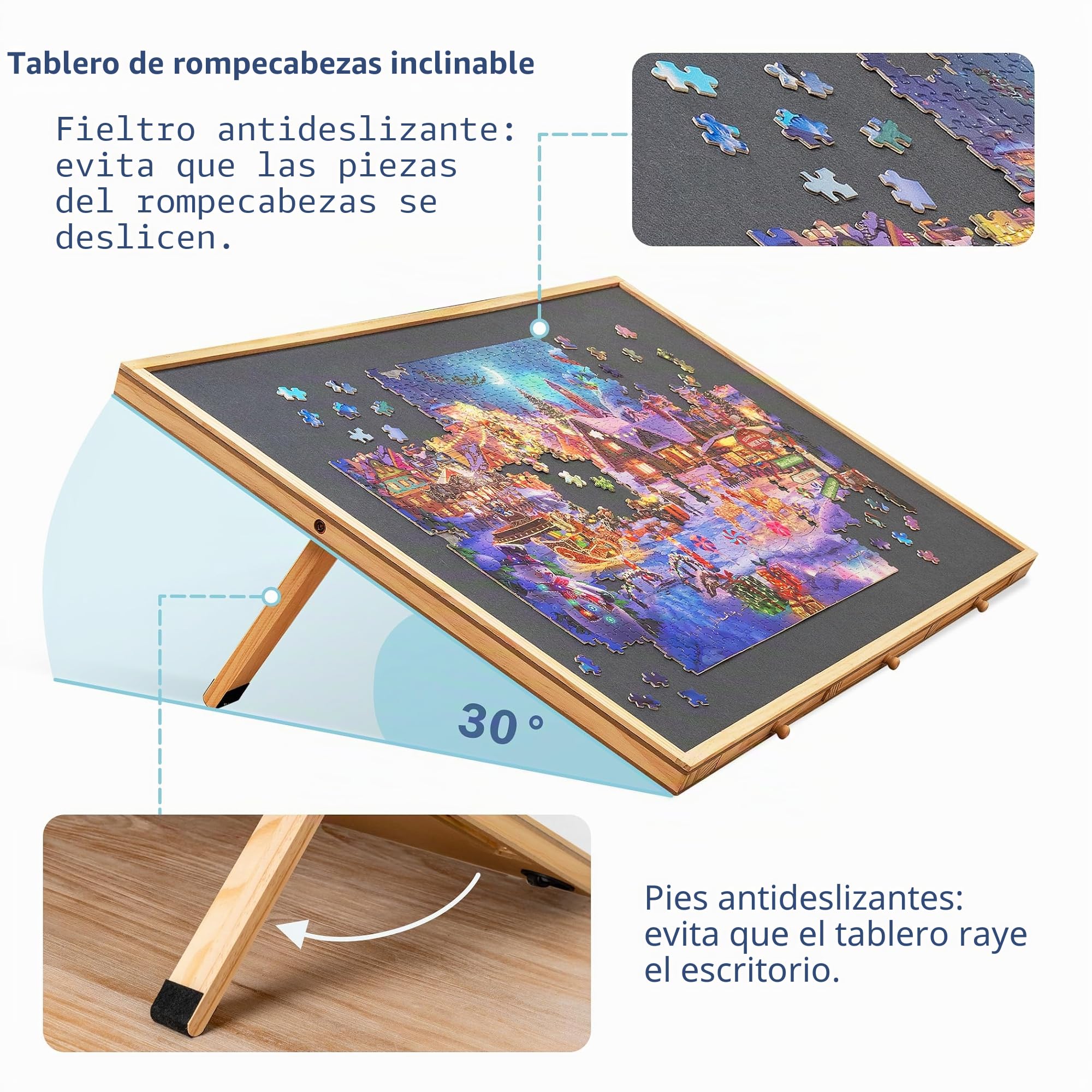 Lavievert Tablero de Rompecabezas Inclinable y Giratorio Para Adultos Con 6 Cajones y Cubierta - Mesa Portátil de Madera Con Superficie Antideslizante Para Hasta 1500 Piezas