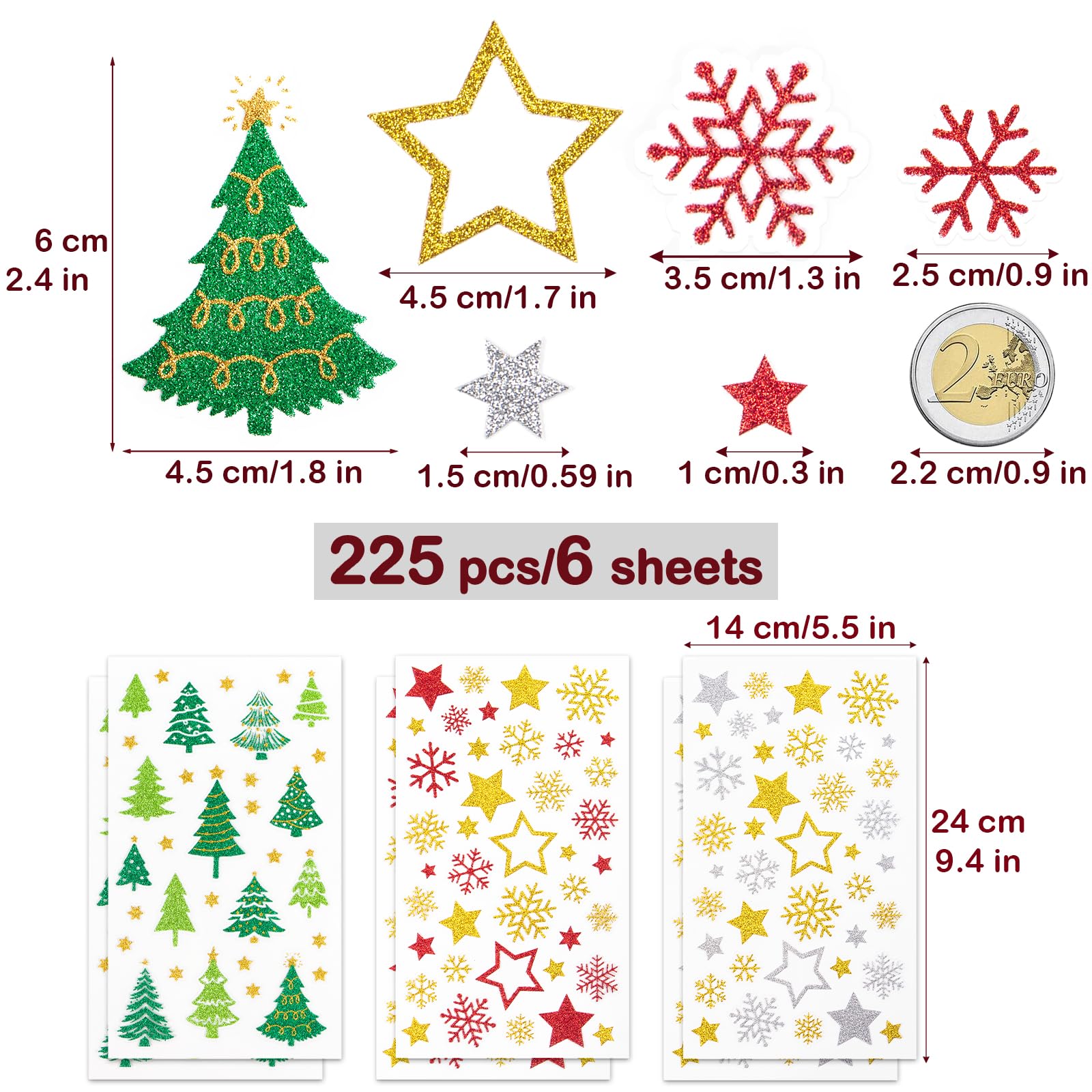 BETESSIN Aufkleber Weihnachten - 1080 Stück Sterne Produktbild-Vorschau 5