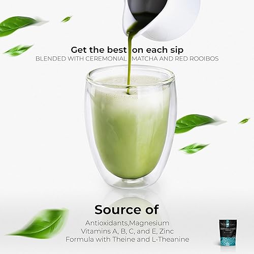 Miniatura 3 de Michelle Peiret Adaptogen Matcha Tea, Matcha Ceremonial con Rooibos Rojos, Té Verde Matcha en Polvo, Potenciador de Energía, Rico en Antioxidantes -