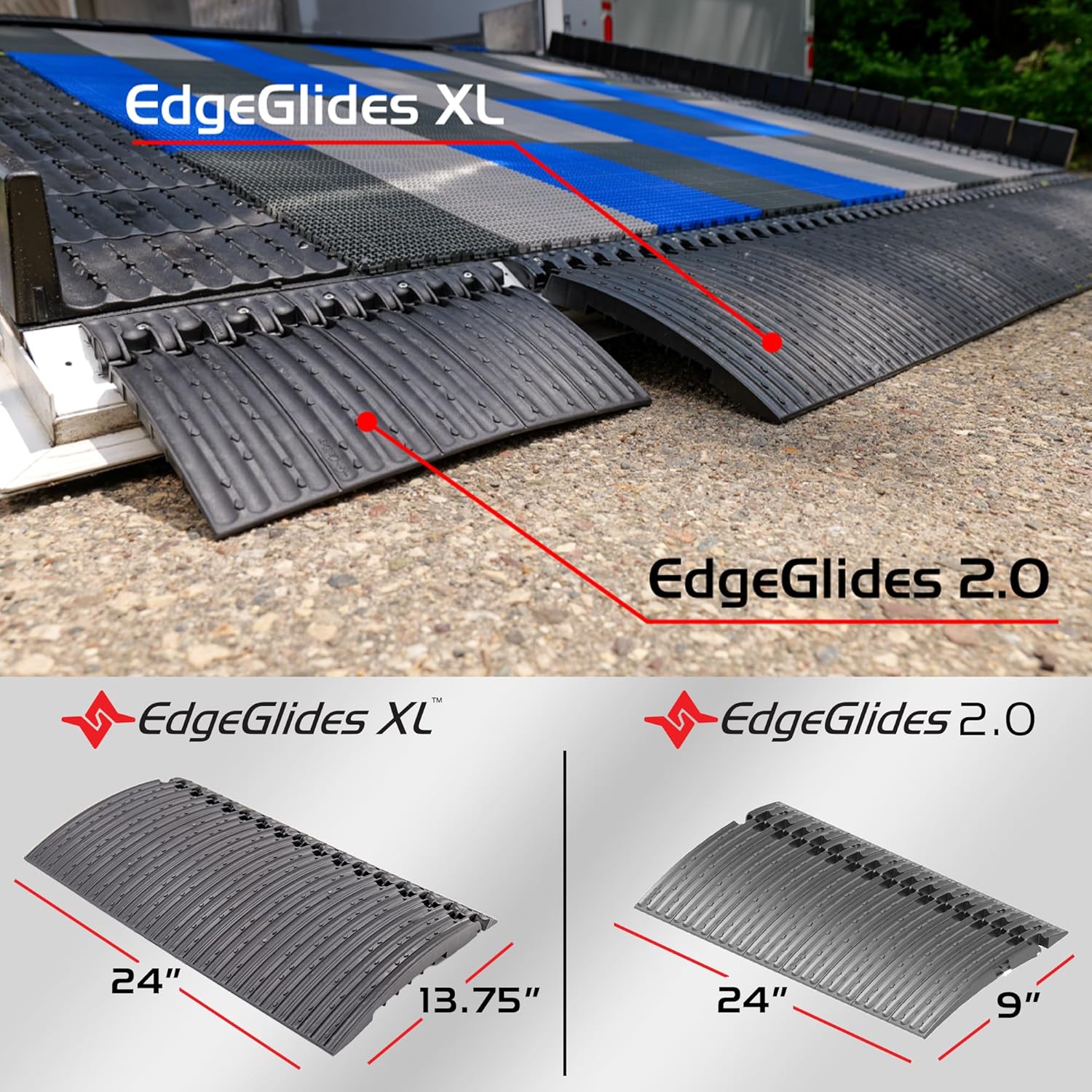 Caliber Edge Glides Trailer Ramp Edge Protectors – Smooth Ground-to-Ramp Transition – Edge Glides 2.0, 3-Piece Kit