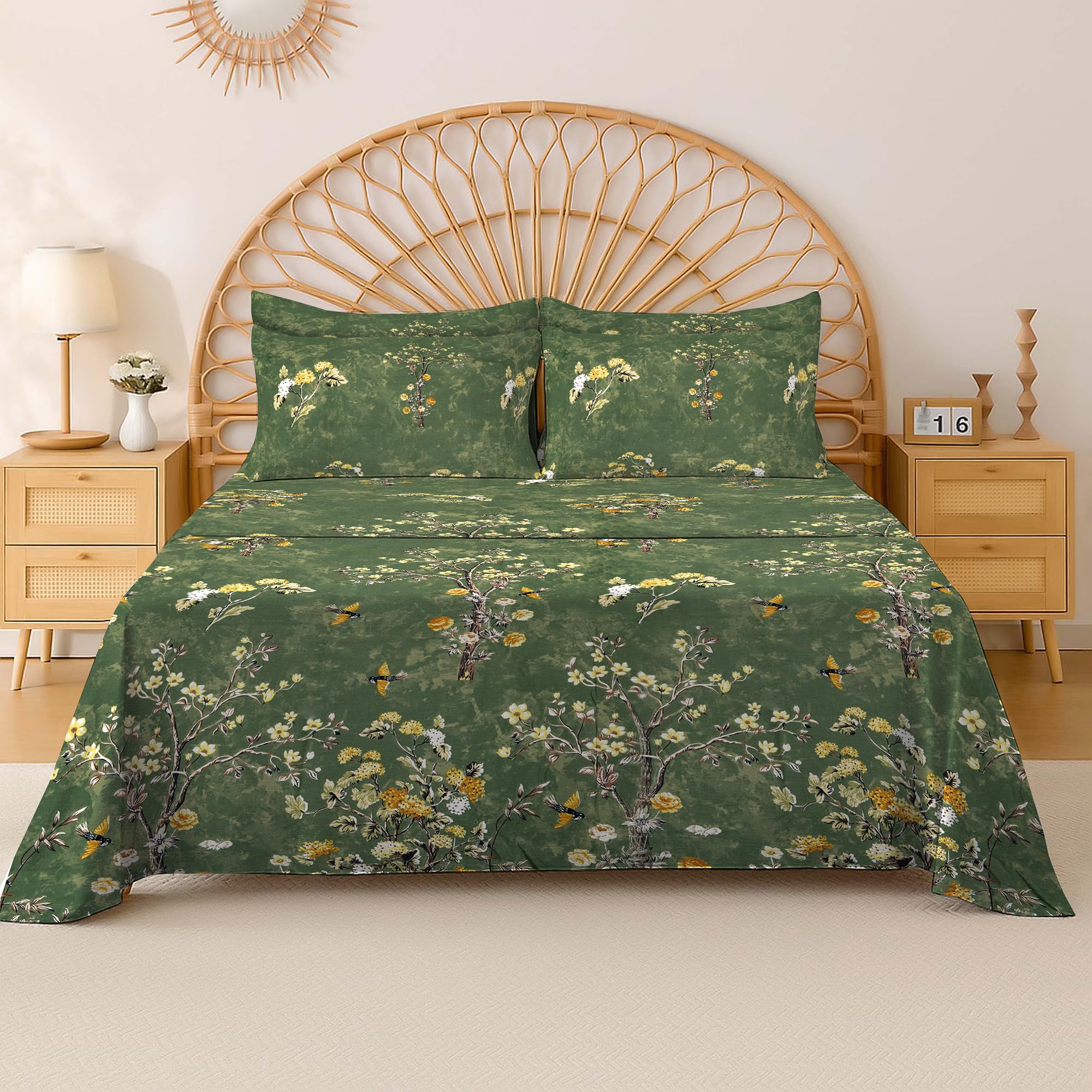 Cotton Comfort Bedding 100% Egyptian Cotton 400 Thread Count Printed Floral Flat Sheet – Soft, Breathable Bedding for Comfortable Sleep – Single, Small Double, Double & King Sizes