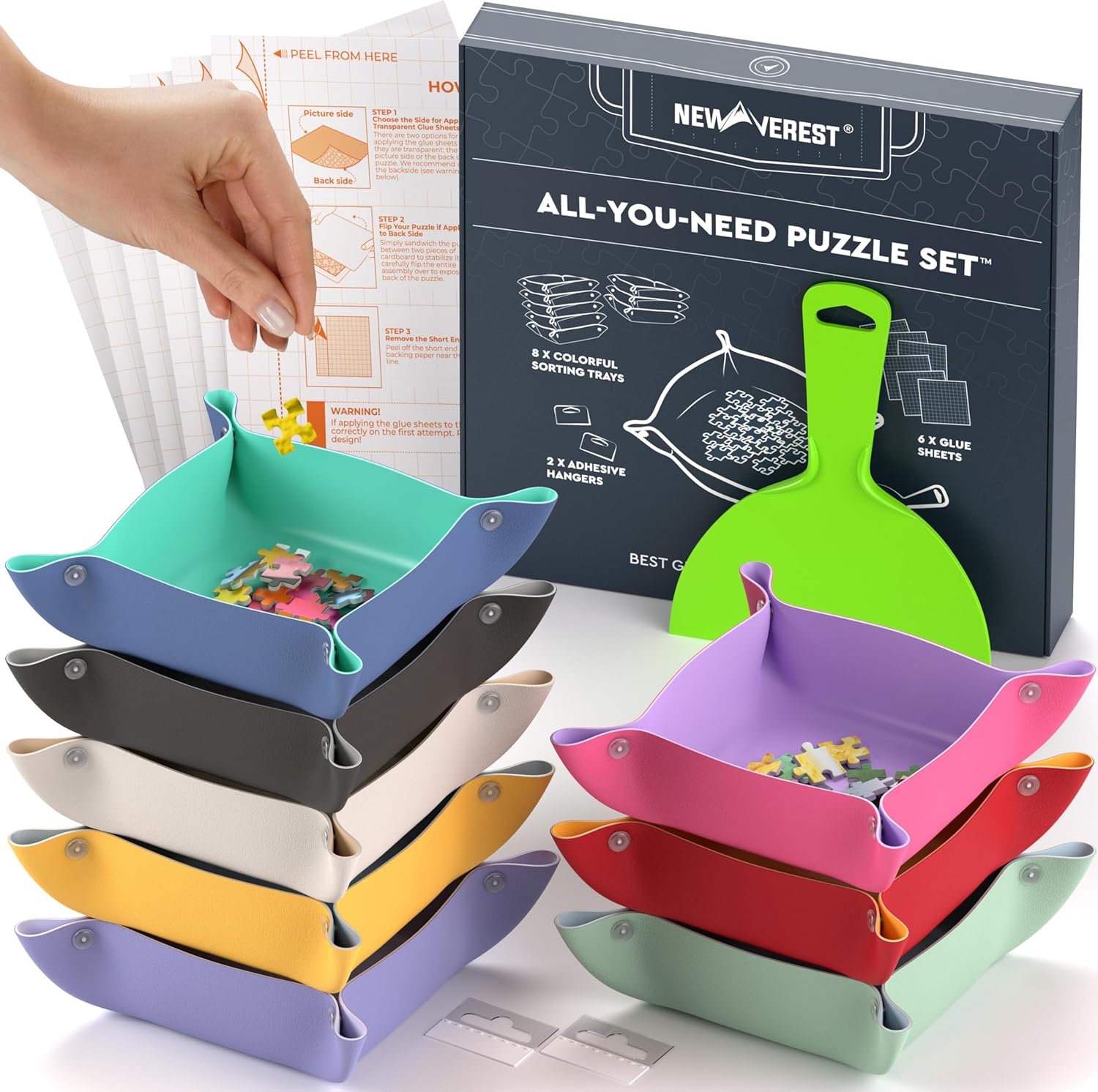 Newverest Gift Bundle of 2: Roll Up Puzzle Mat 1500 pcs Silver & All-You-Need Puzzle Set