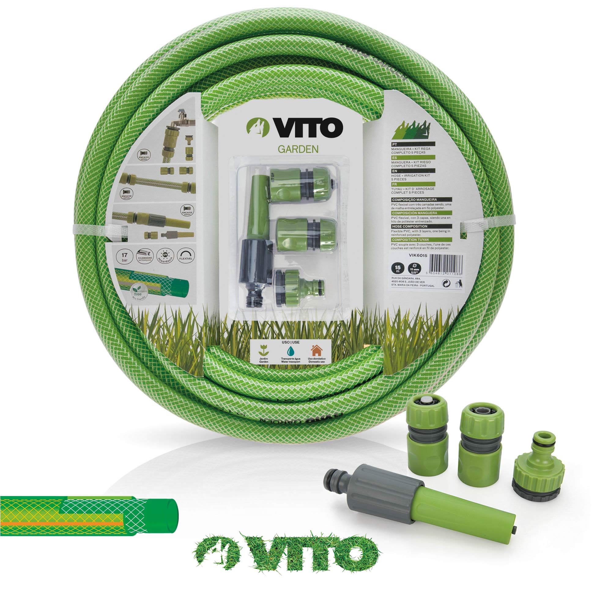 VITO Garden Gartenschlauch 19mm (3/4 Zoll) 25m | 17 bar | inkl. Wasserspritze, Schlauchverbindern und Hahnanschlussstück | Wasserschlauch Set | Farbe: grün (Set 19mm 25m)