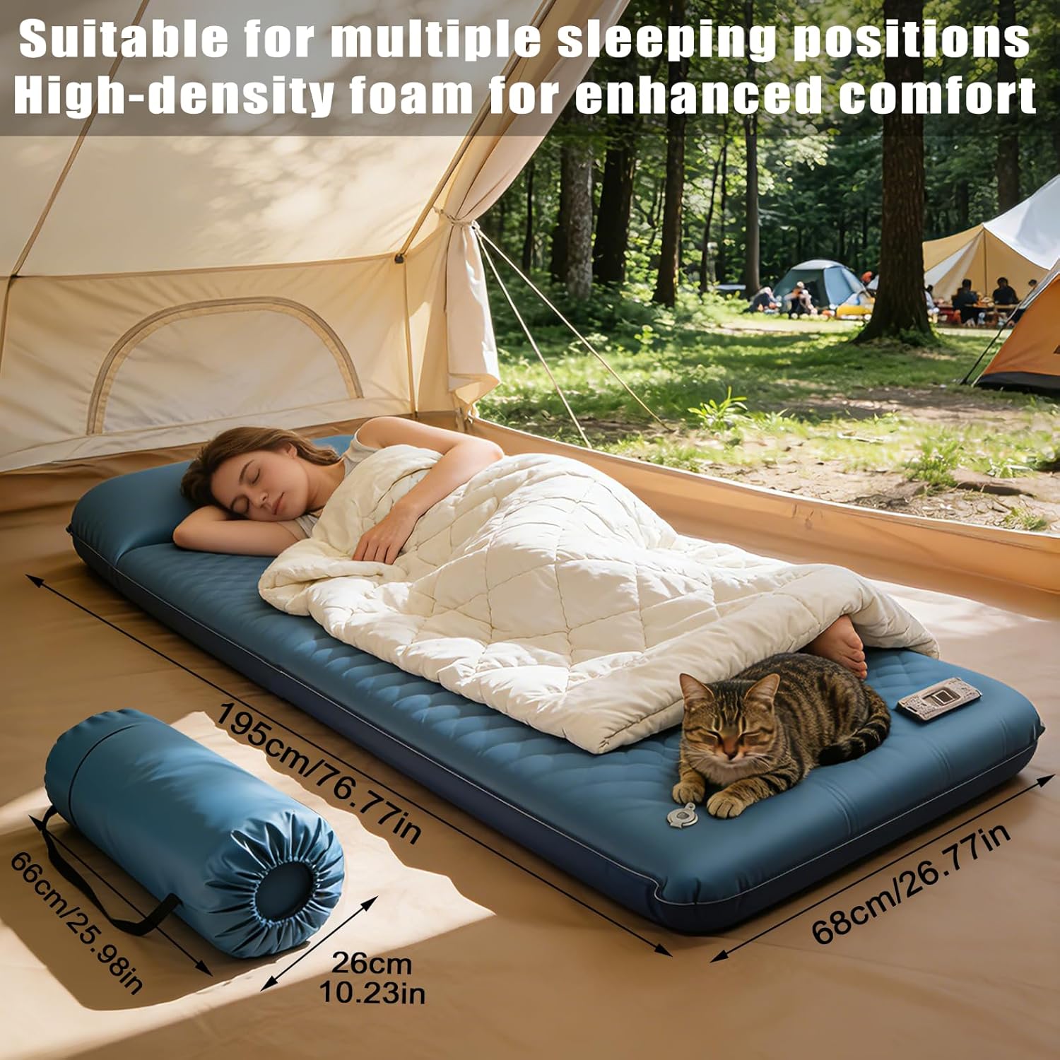 Self Inflating Sleeping Pad for Camping with Electric Pump, 3.15" Ultra-Thick Memory Foam Mattress with Built-in Pillow, 4-Season Portable Camping Mattress,Must-Have Gear for Travel,Tent & Car Camping