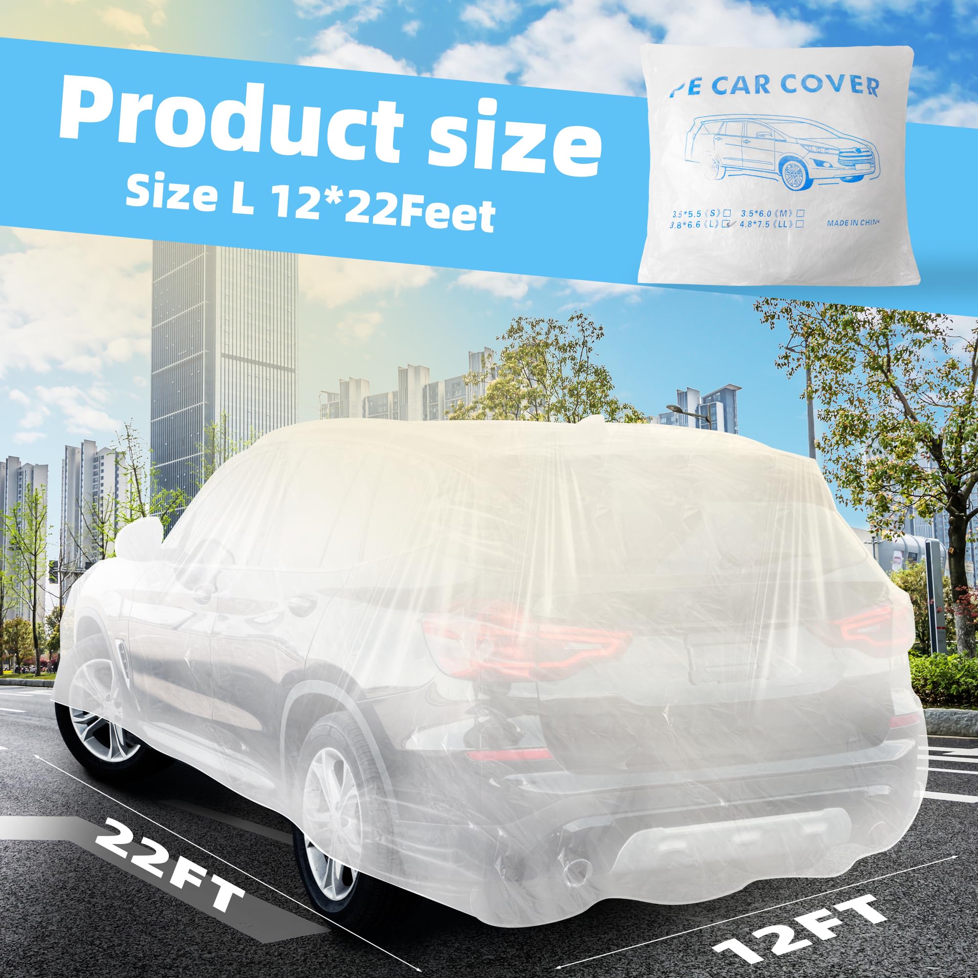 U0U Disposable Car Covers 22 x 12 Universal Plastic Car Covers for Automobiles Clear Car Cover with Elastic — view 2