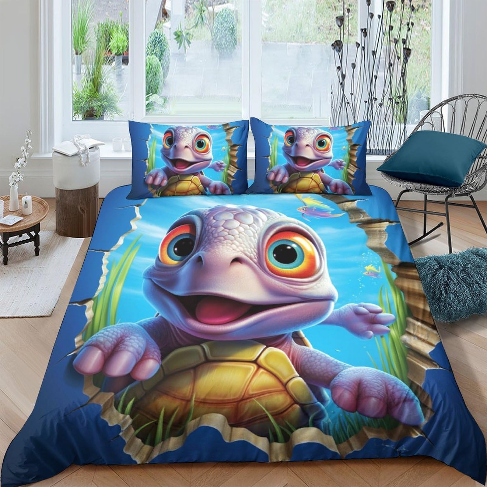 Ctjqhvkz Style-5 3D Printed Cartoon Turtle Fitted Sheet Microfiber Soft Blue Animal Mattress Cover For Bedroom Dorm Decoration Single（135X200cm）