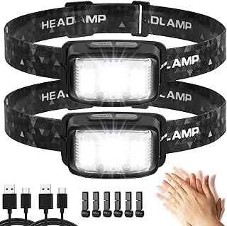 LED Headlamp,2 Pack 2000 Lumen Ultra Bright Rechargeable Headlamp,16 Modes Motion Sensor Headlamps,Waterproof Lightweight ...