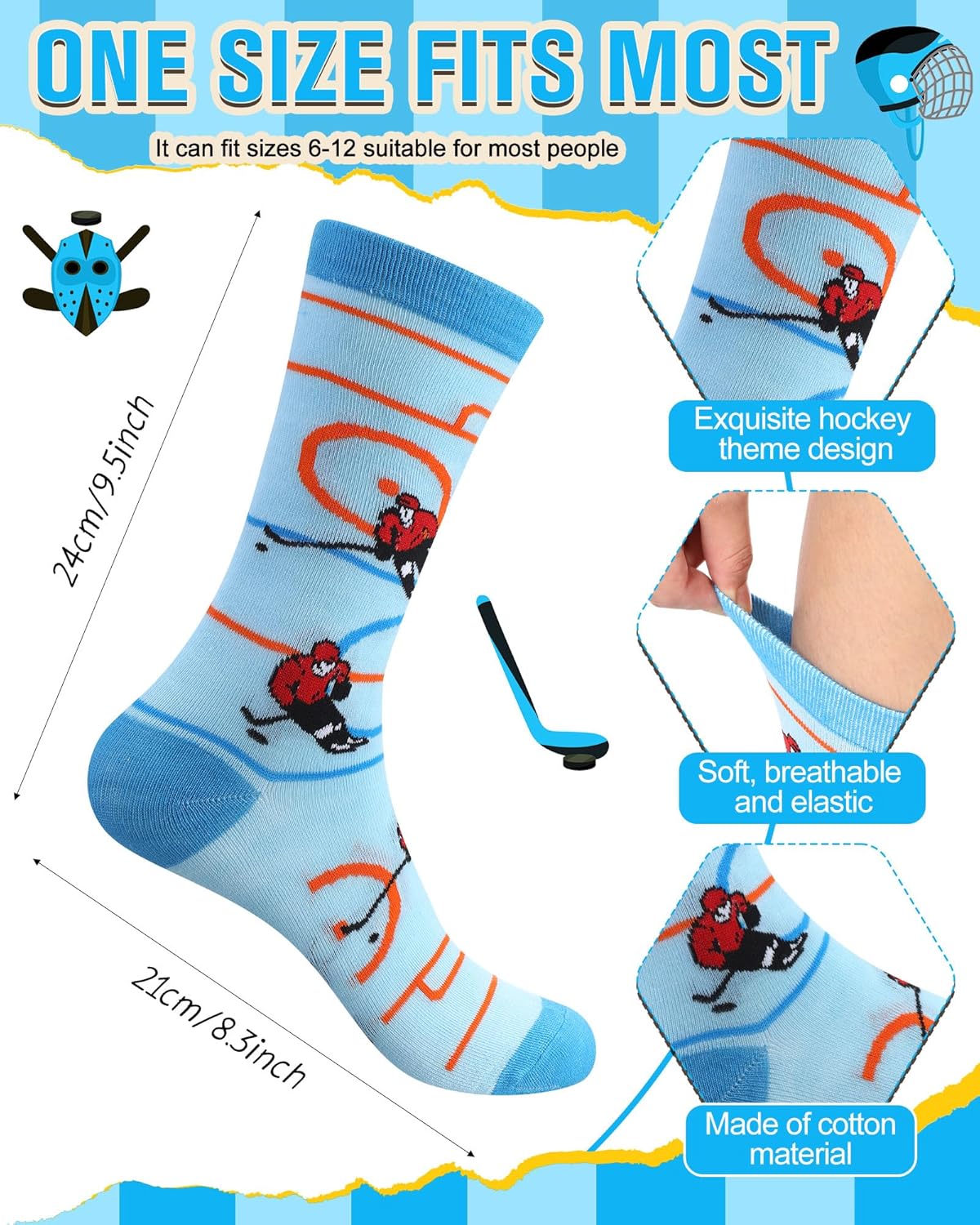 12 Pairs Novelty Hockey Socks for Men Funny Hockey Socks Bulk Sport Team Gift for Birthday Holiday Sport Lovers - Image 2