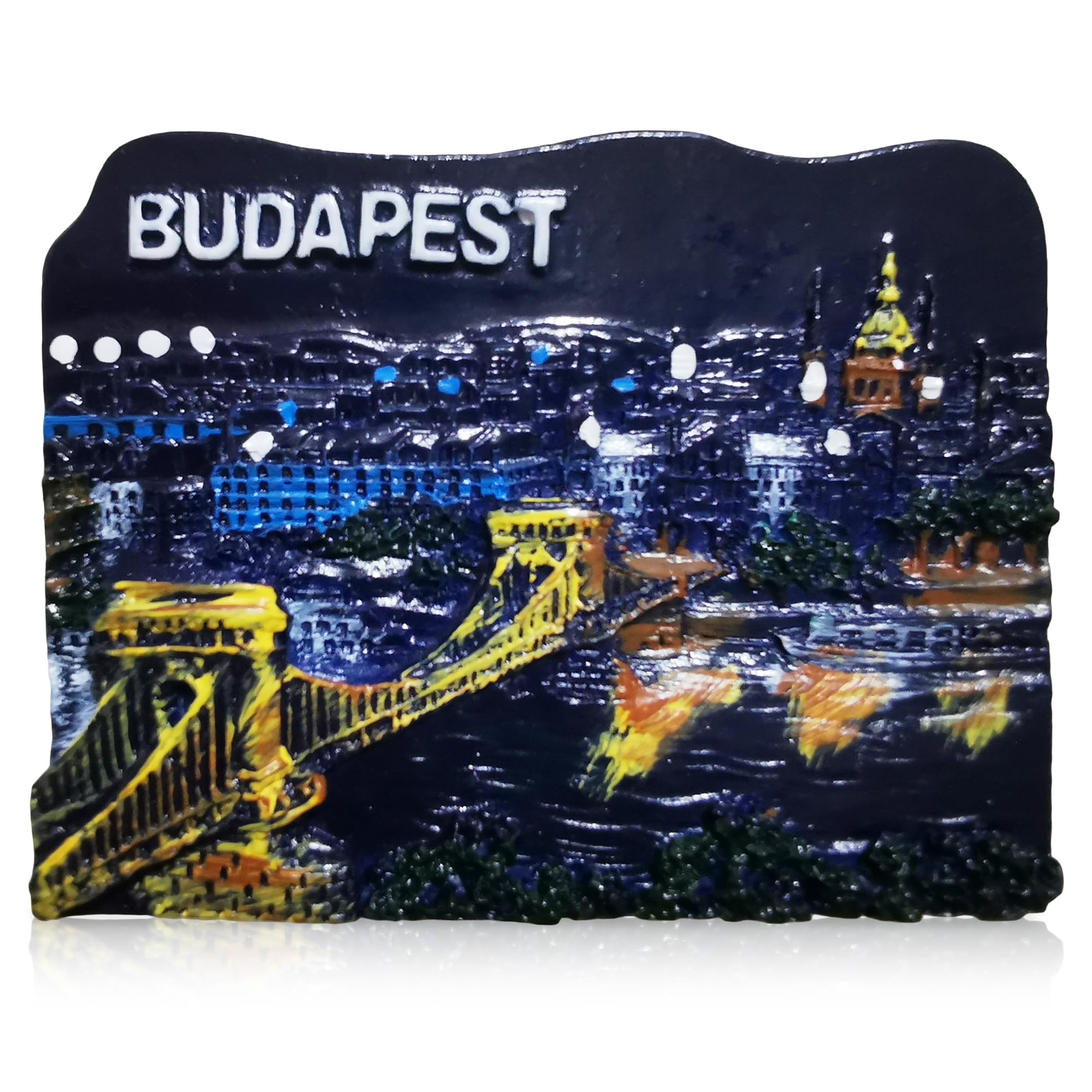 Budapest Souvenir Fridge Magnet, Chain Bridge Night Scene, 4.5 cm x 5.7 cm