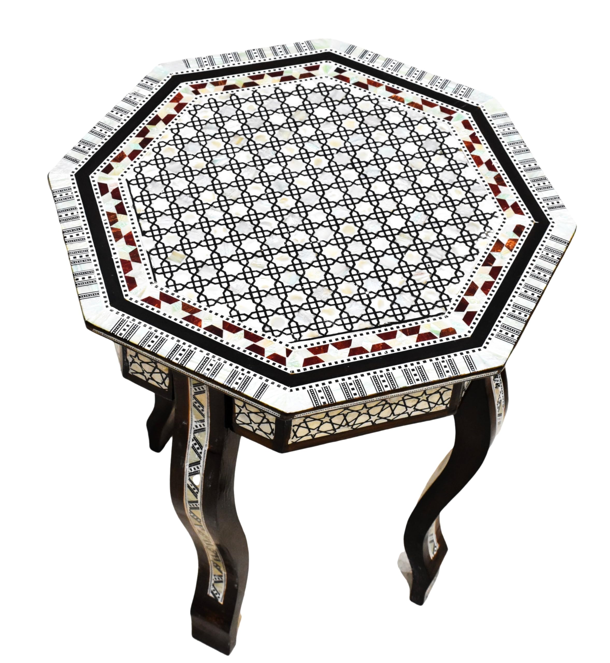 Morrocan Table Design Mother of Pearl Inlaid,Arabic Side Corner cofee Table for Living Room (Octagon)