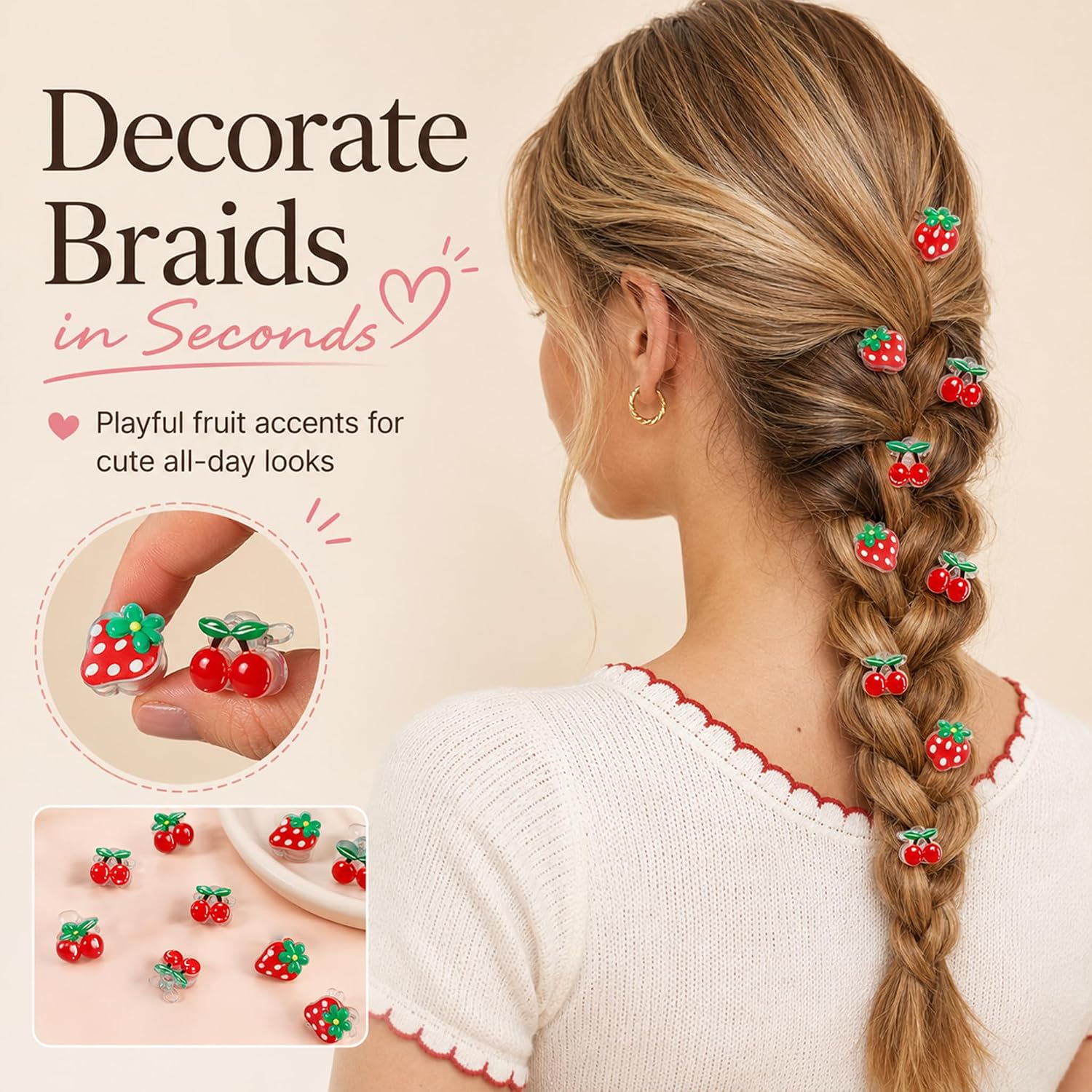 Cute Mini Strawberry and Cherry Claw Clips for Women, 20pcs Resin Hairpins image 5