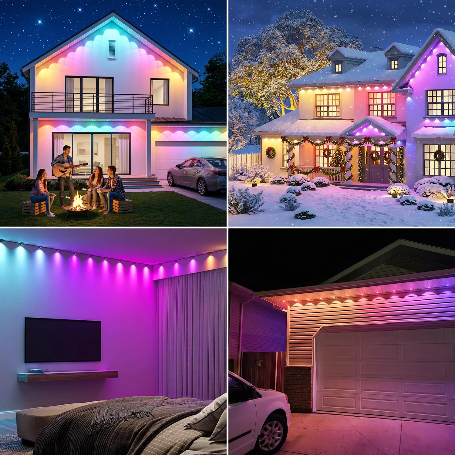 15M Lumières Permanentes Extérieur RGB, guirlande lumineuse, étanche IP65 pour l'extérieur, avec télécommande et application, minuterie, pour les fêtes, la décoration quotidienne