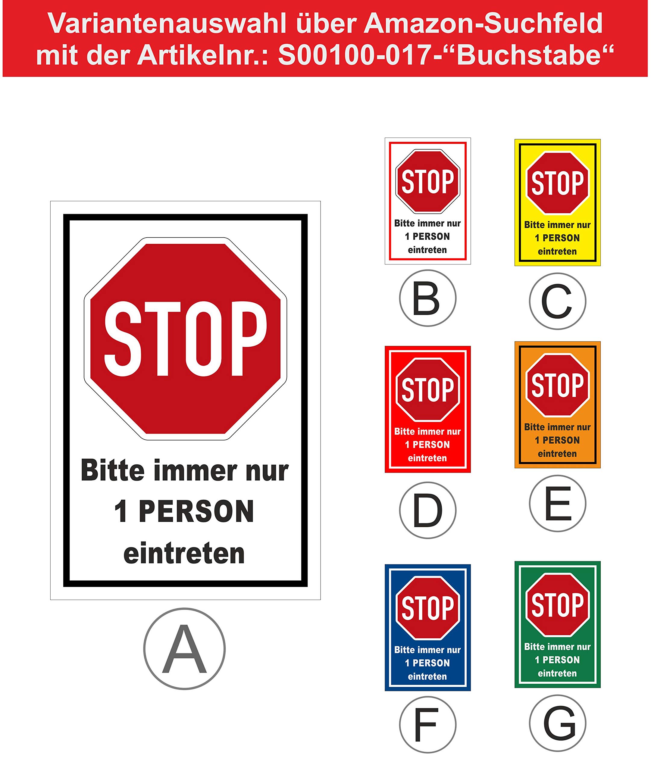 Schild Nur 1 Person eintreten - 60x40cm - 3mm Aluverbund – 20 VAR S00100-017-G