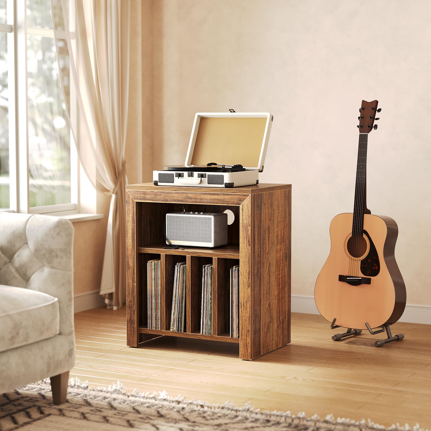Tribesigns Support pour Tourne-Disque, 60 x 40 x 70 cm, Peut contenir jusqu'à 160 Albums, Support de Rangement en Vinyle Mid-Century avec Pieds en Bois, Marron Rustique
