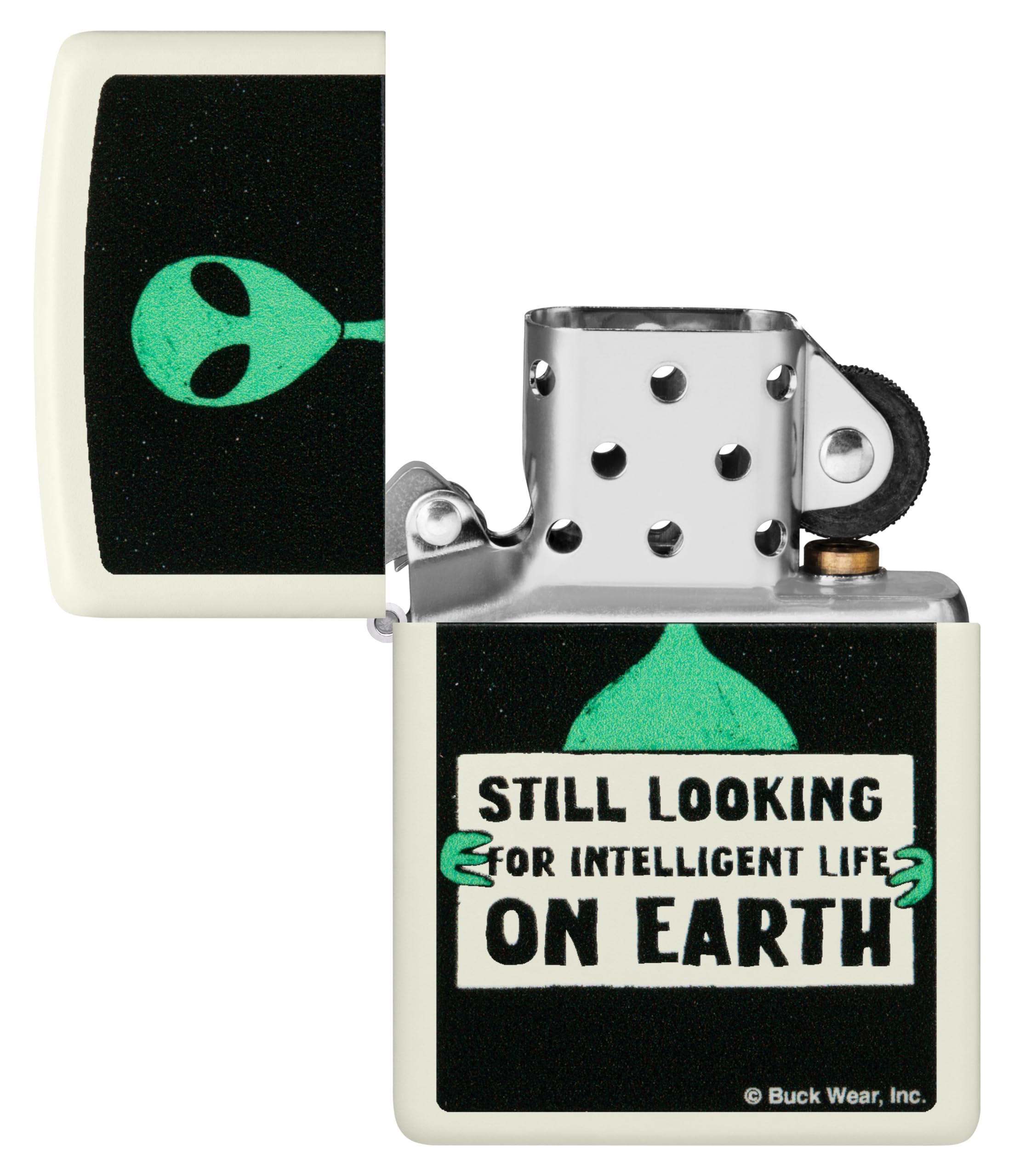Zippo Briquet Tempête - Buckwear Model - Finition Blanche Mate, Phosphorescent - Rechargeable - Réutilisable - Design Coupe-Vent - Coffret Cadeau Fabriqué aux États-Unis