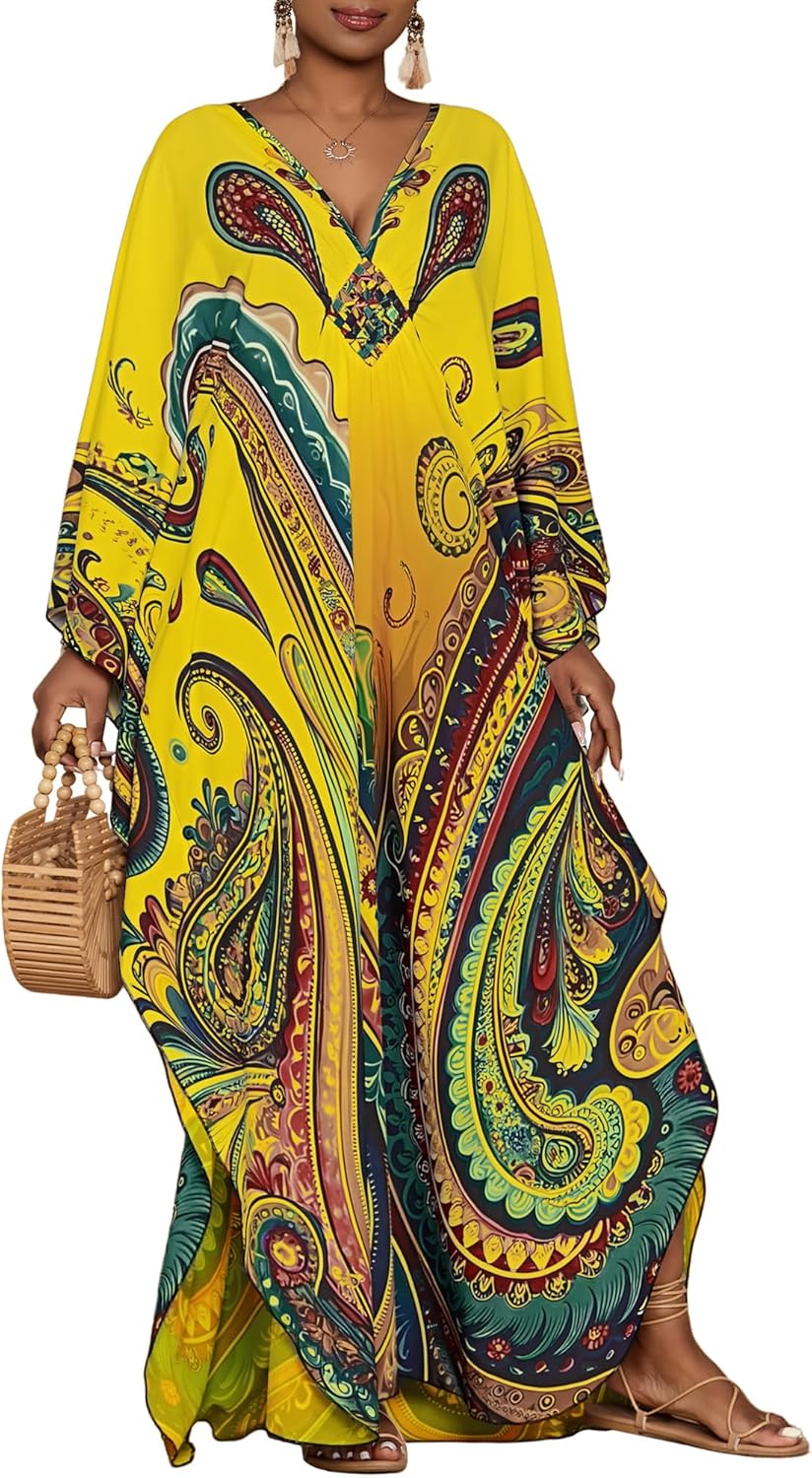 Ethnic print plus size Kaftan dress for beach coverups
